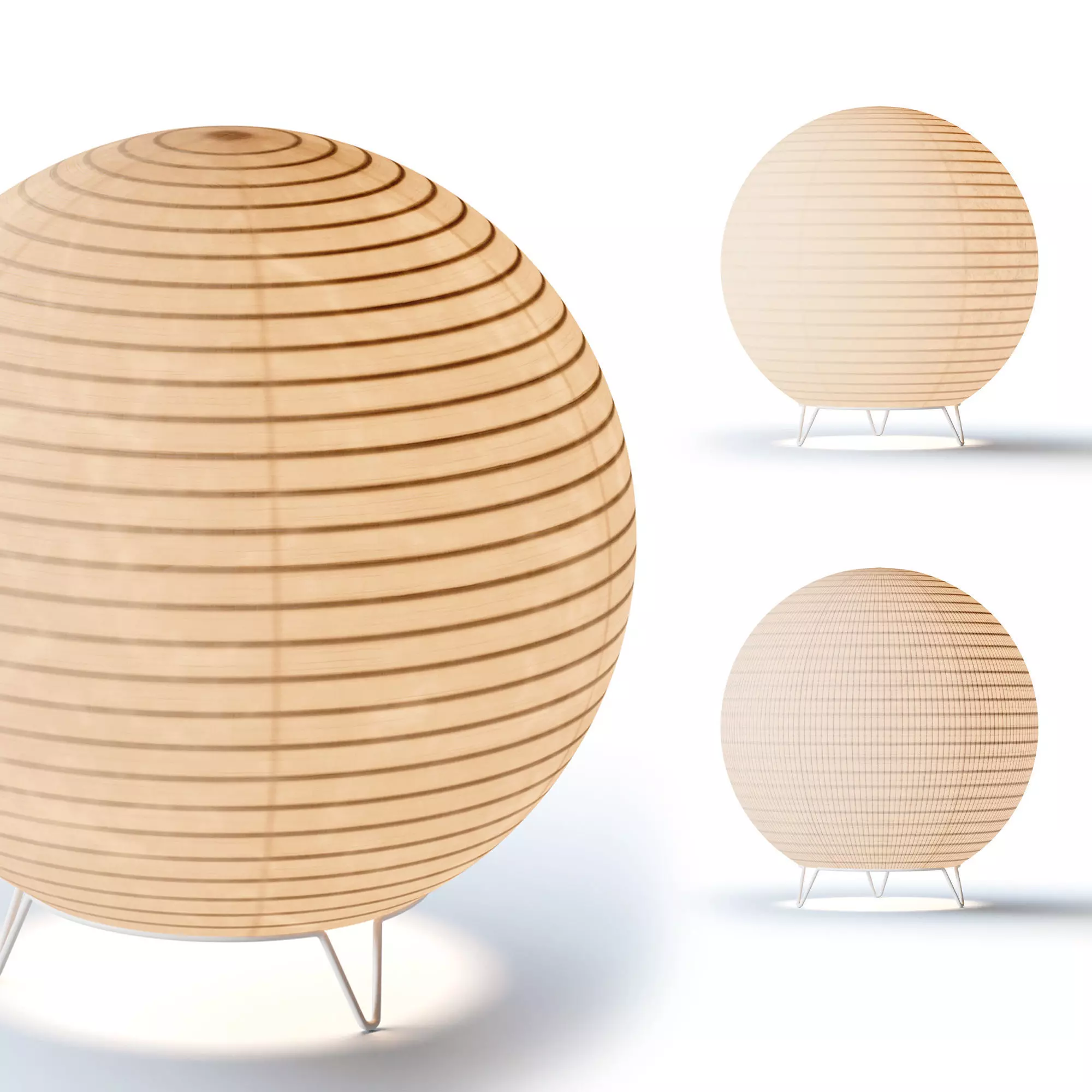 Round LED Japanese Style Lantern Rice Paper Desk Lamp 3D model_0