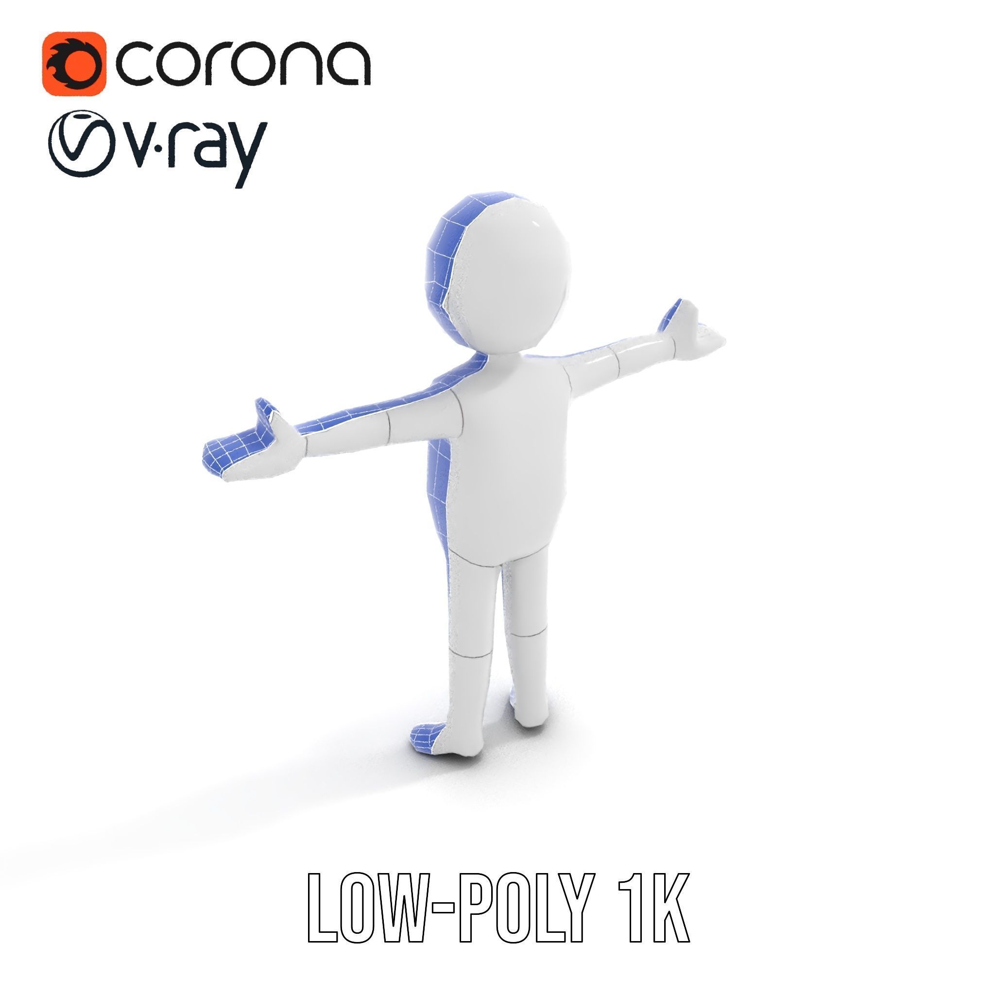 Simple Blank Base Model Rigged and Animated Low-poly 3D model_11