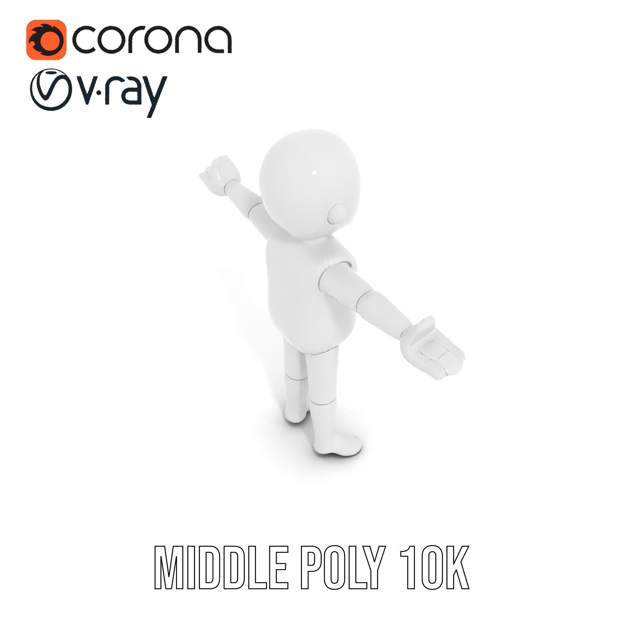 Simple Blank Base Model Rigged and Animated Low-poly 3D model_10