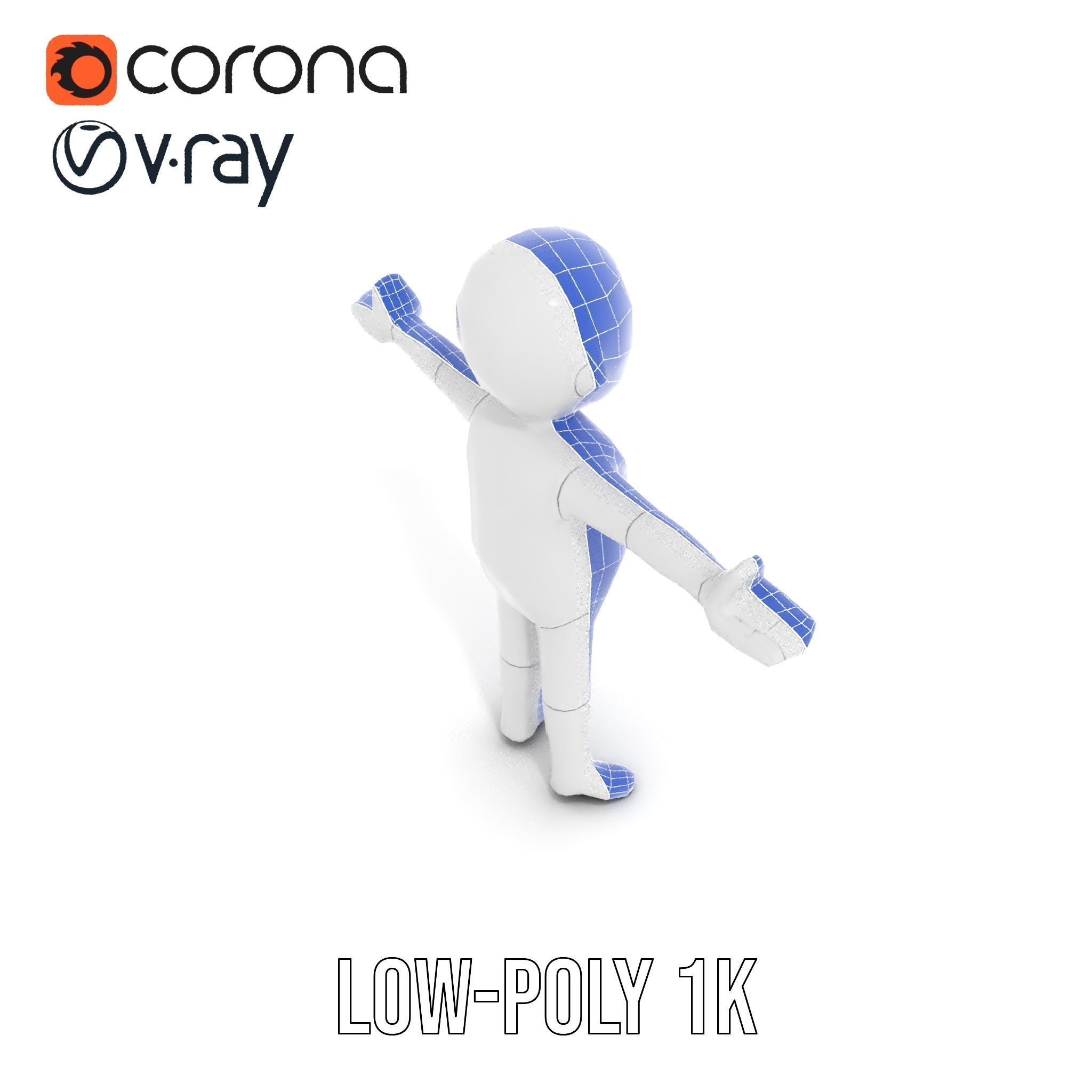 Simple Blank Base Model Rigged and Animated Low-poly 3D model_16