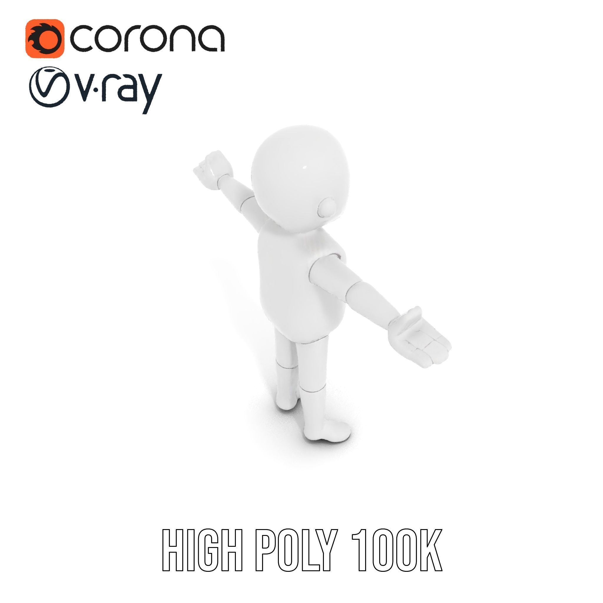 Simple Blank Base Model Rigged and Animated Low-poly 3D model_17