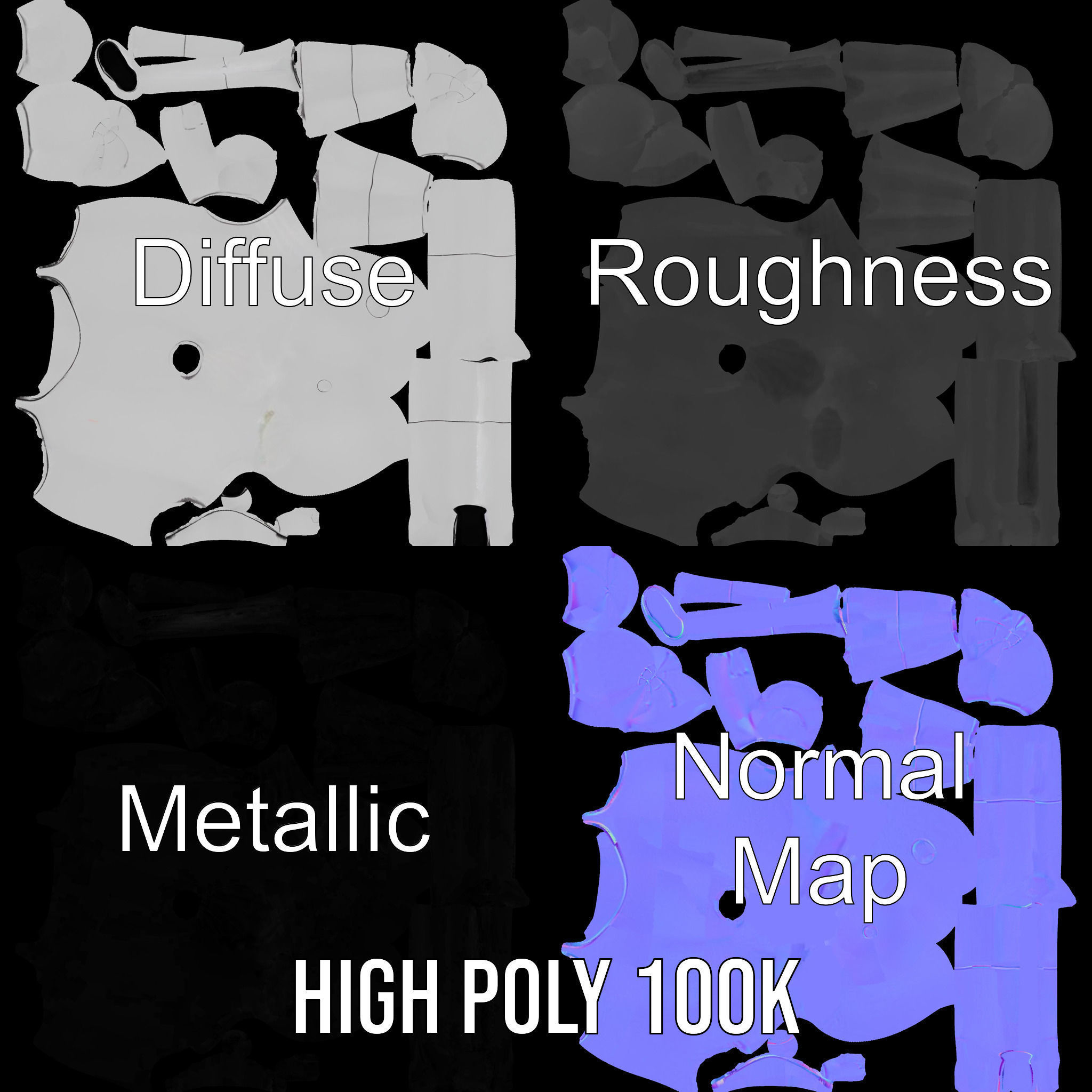 Simple Blank Base Model Rigged and Animated Low-poly 3D model_3