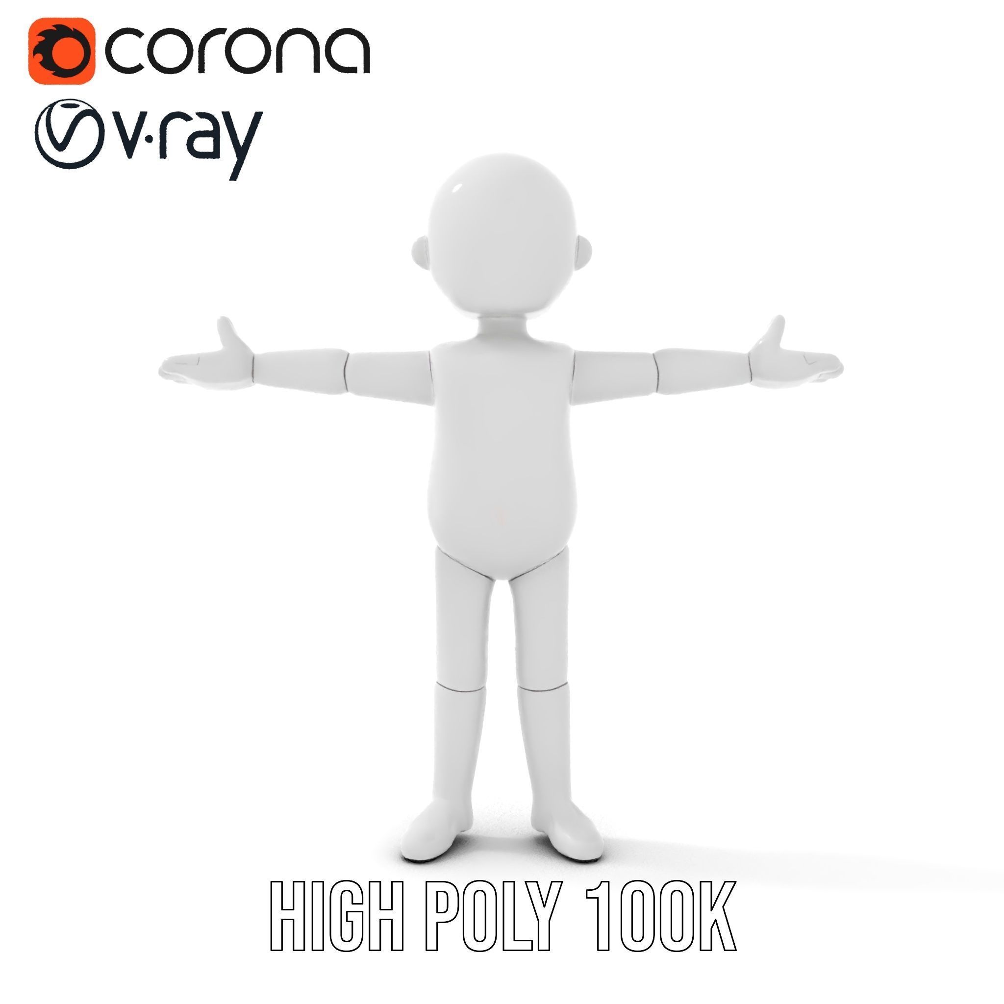 Simple Blank Base Model Rigged and Animated Low-poly 3D model_26