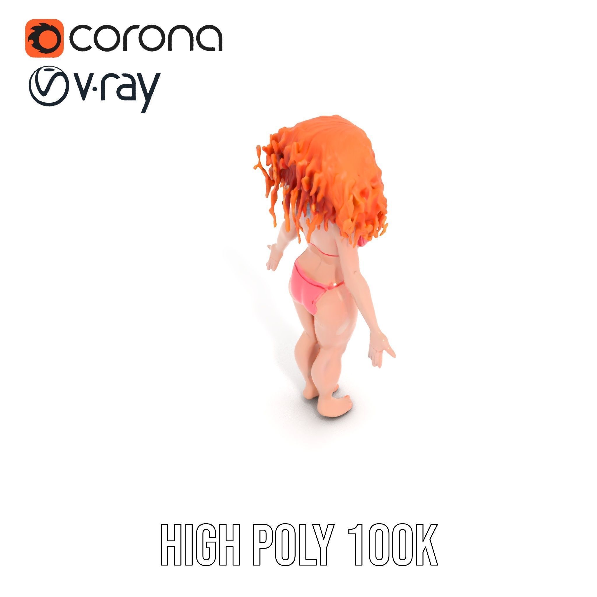 Curly Redhead Bikini Model Rigged and Animated Low-poly 3D model_20
