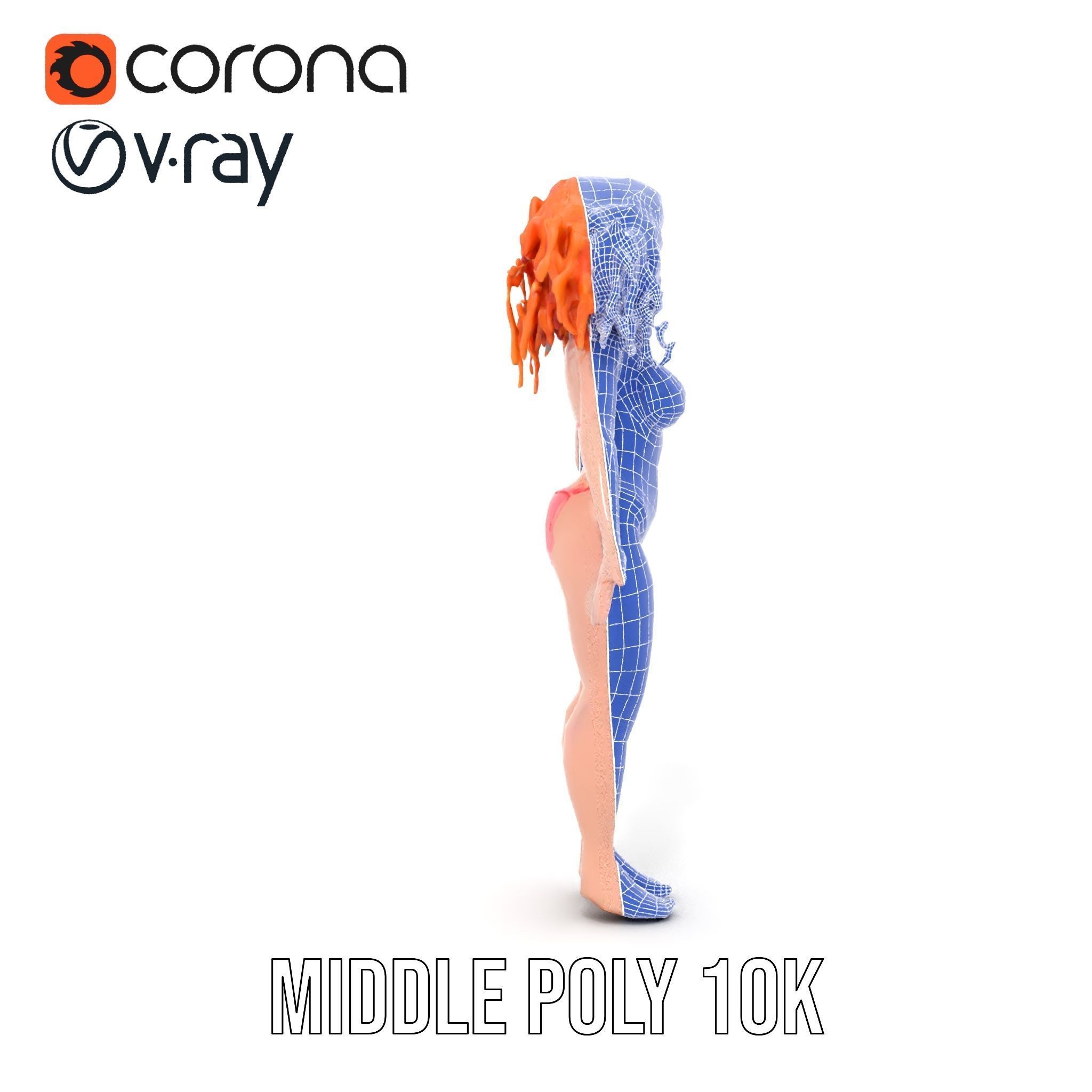 Curly Redhead Bikini Model Rigged and Animated Low-poly 3D model_34