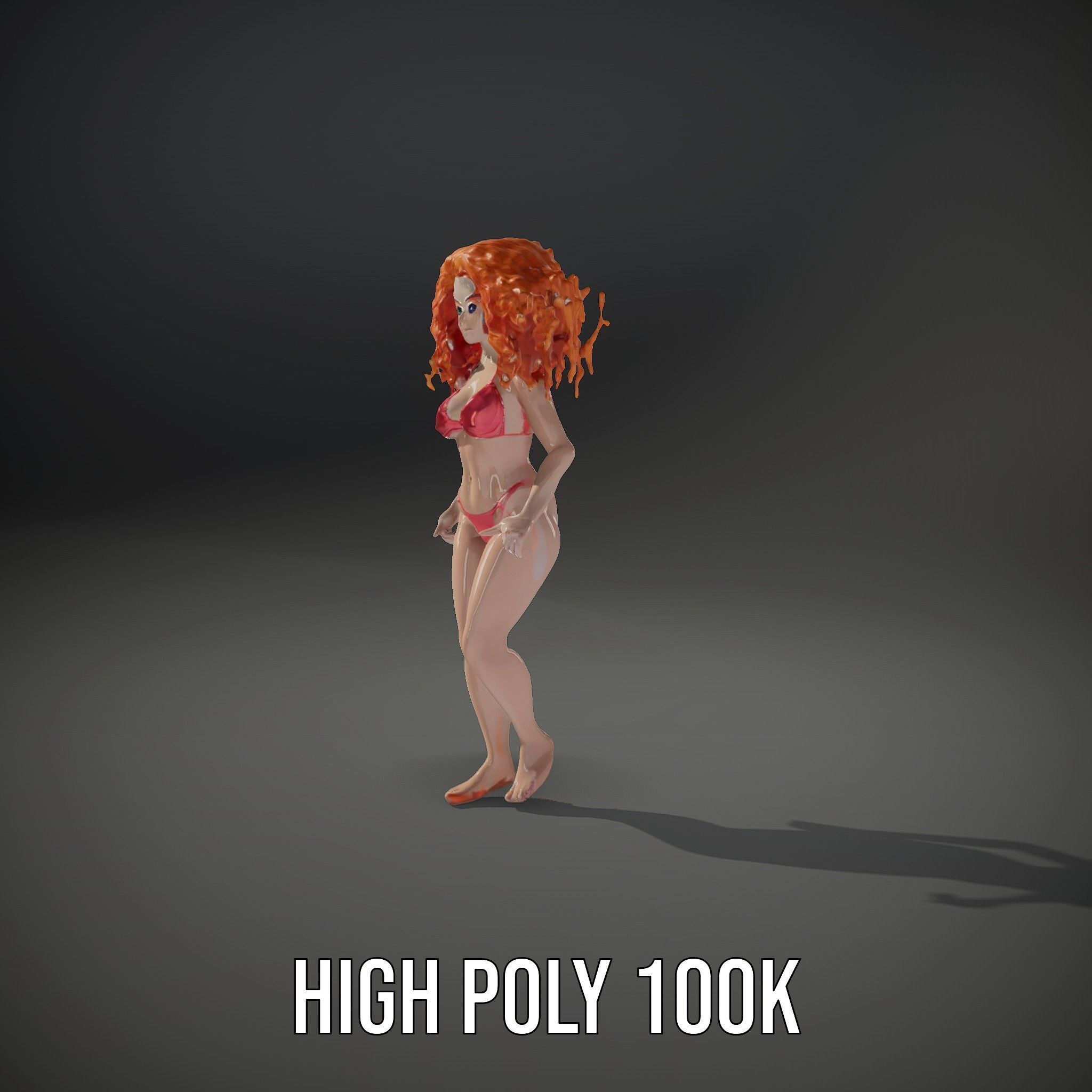 Curly Redhead Bikini Model Rigged and Animated Low-poly 3D model_8