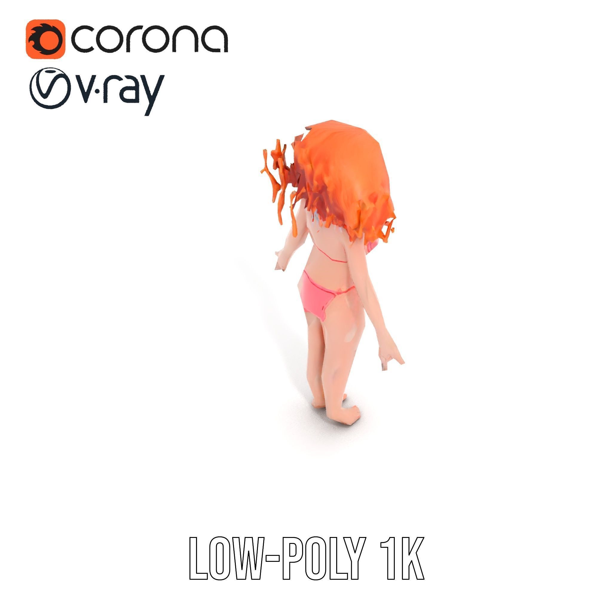 Curly Redhead Bikini Model Rigged and Animated Low-poly 3D model_30