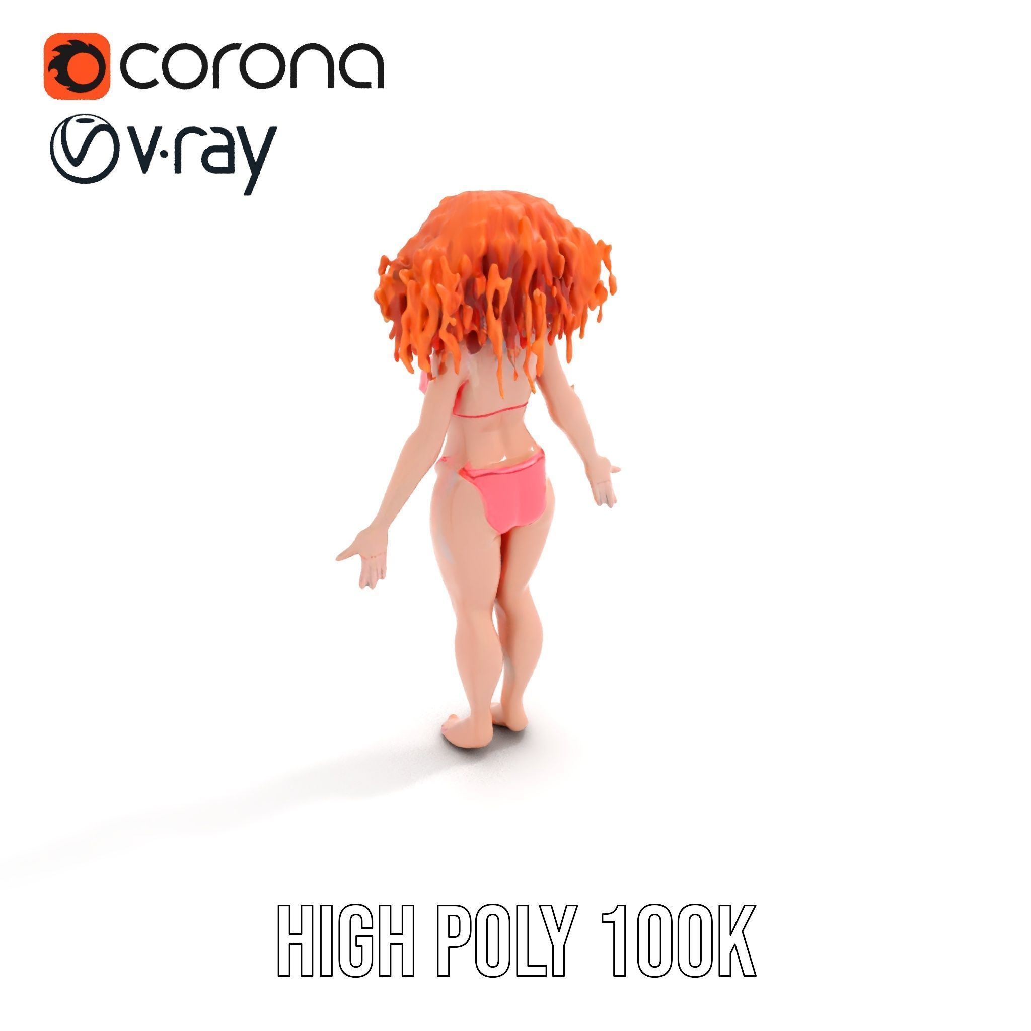 Curly Redhead Bikini Model Rigged and Animated Low-poly 3D model_15