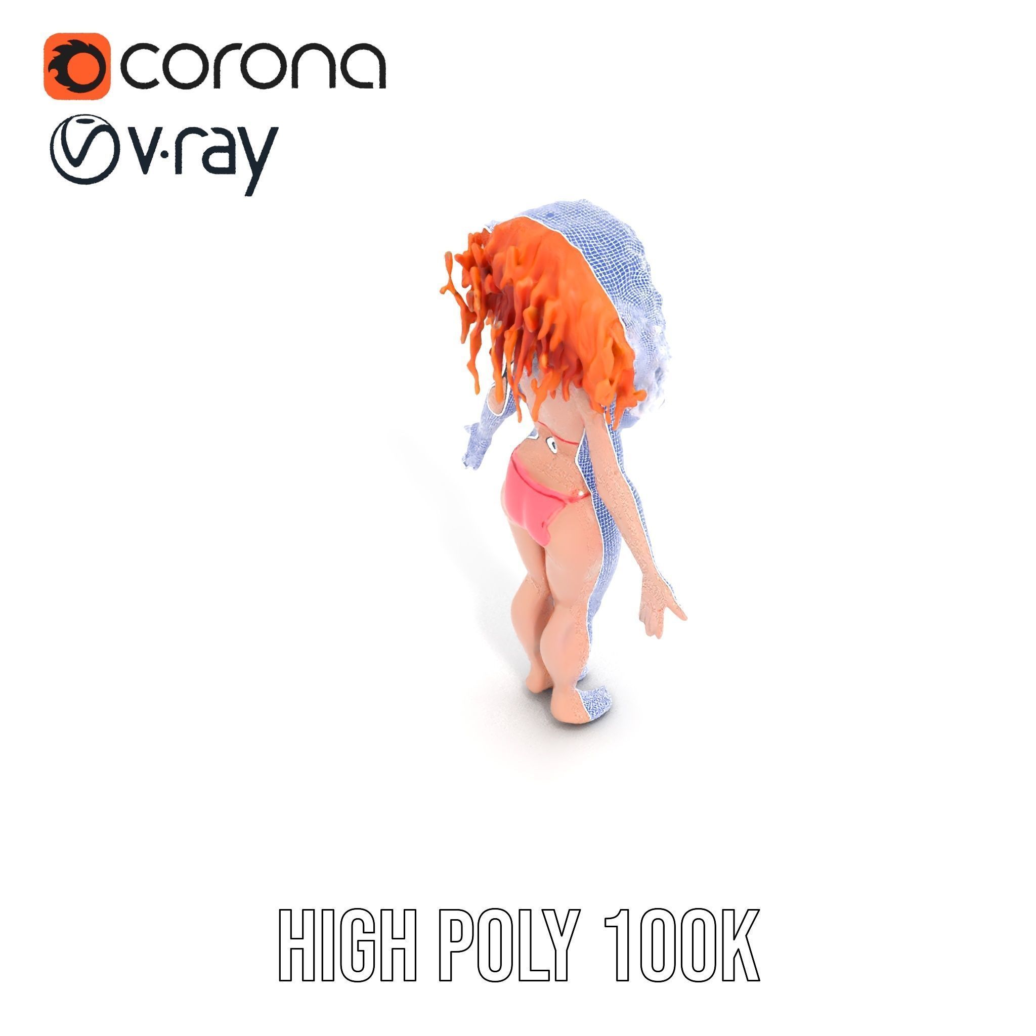 Curly Redhead Bikini Model Rigged and Animated Low-poly 3D model_35