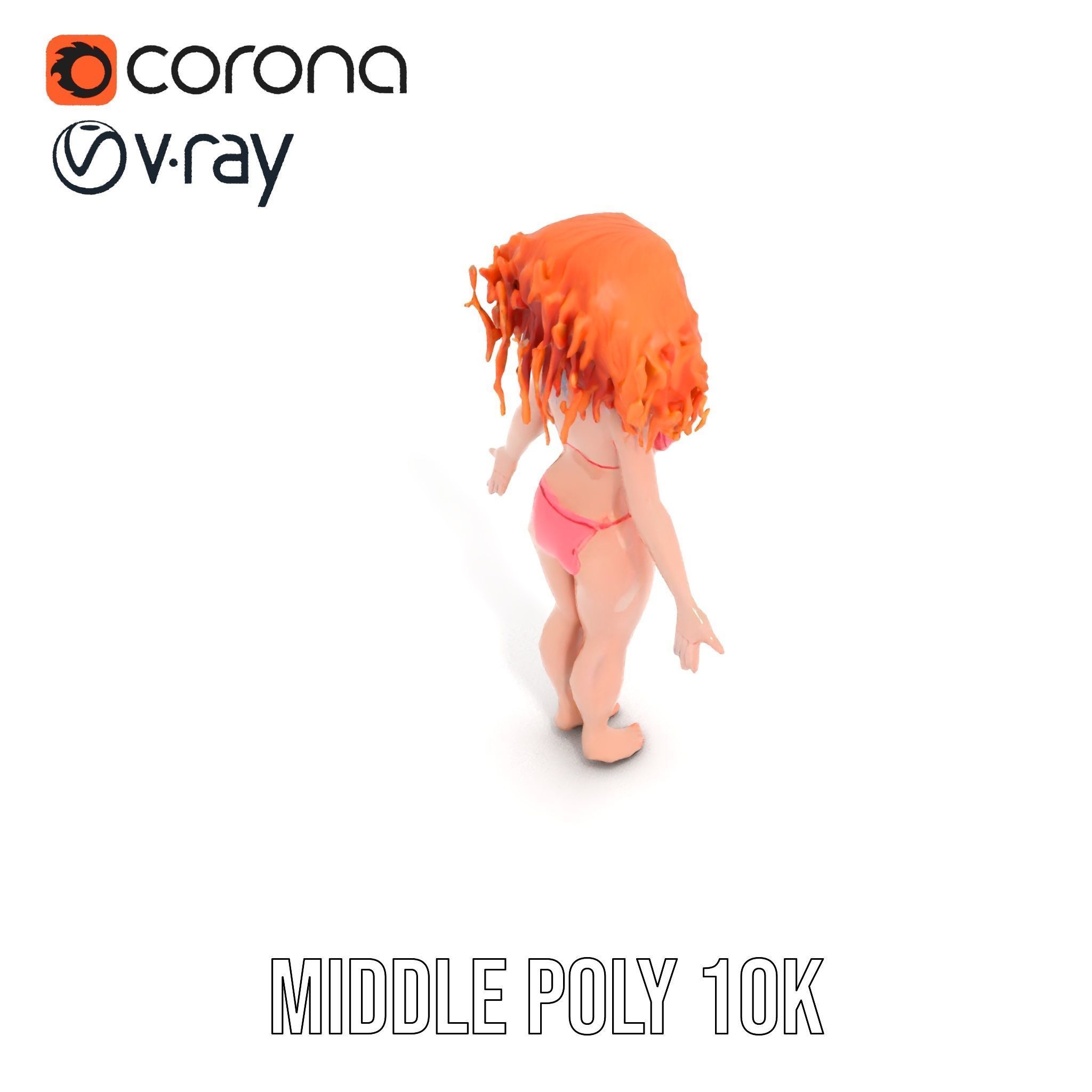 Curly Redhead Bikini Model Rigged and Animated Low-poly 3D model_29