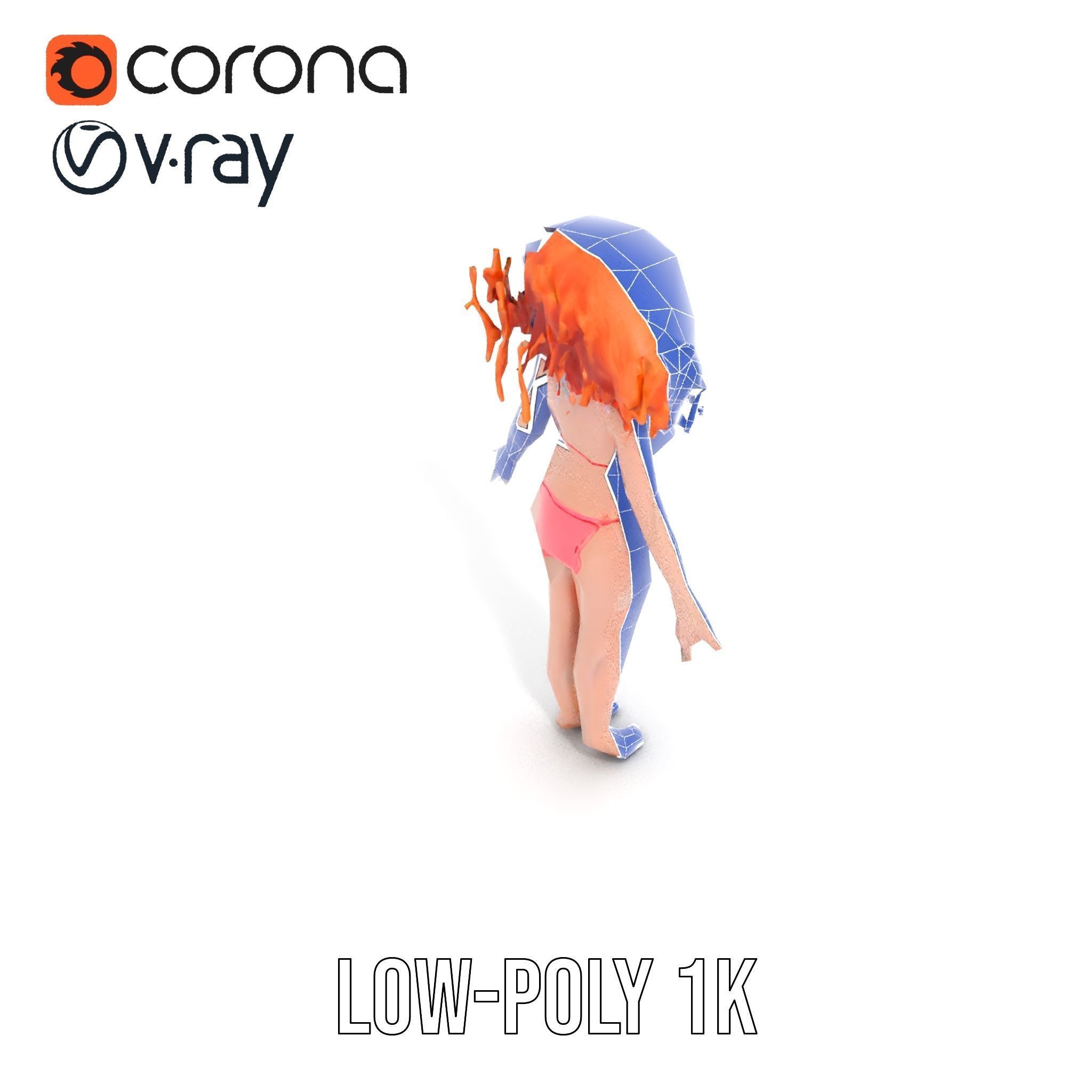 Curly Redhead Bikini Model Rigged and Animated Low-poly 3D model_12