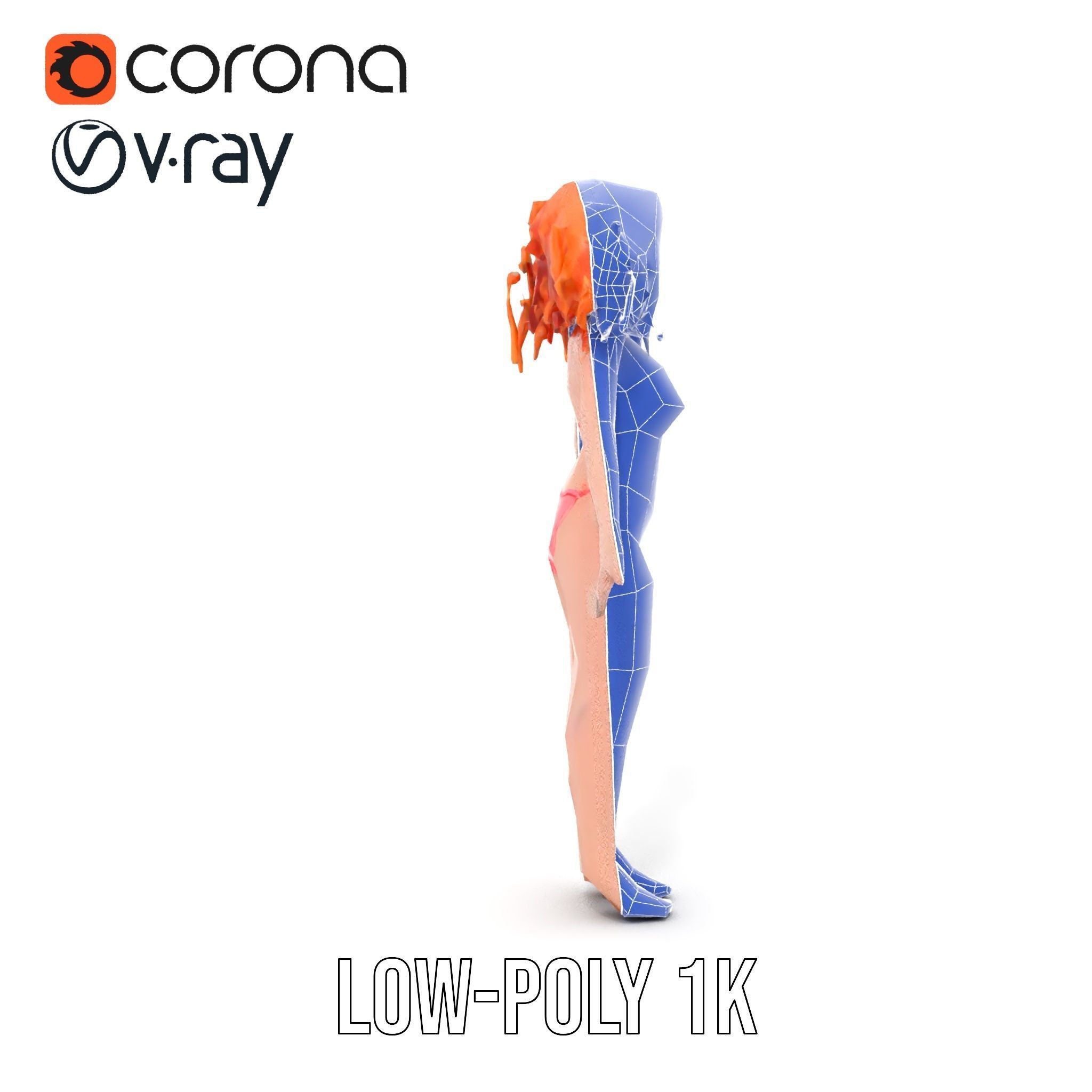 Curly Redhead Bikini Model Rigged and Animated Low-poly 3D model_25