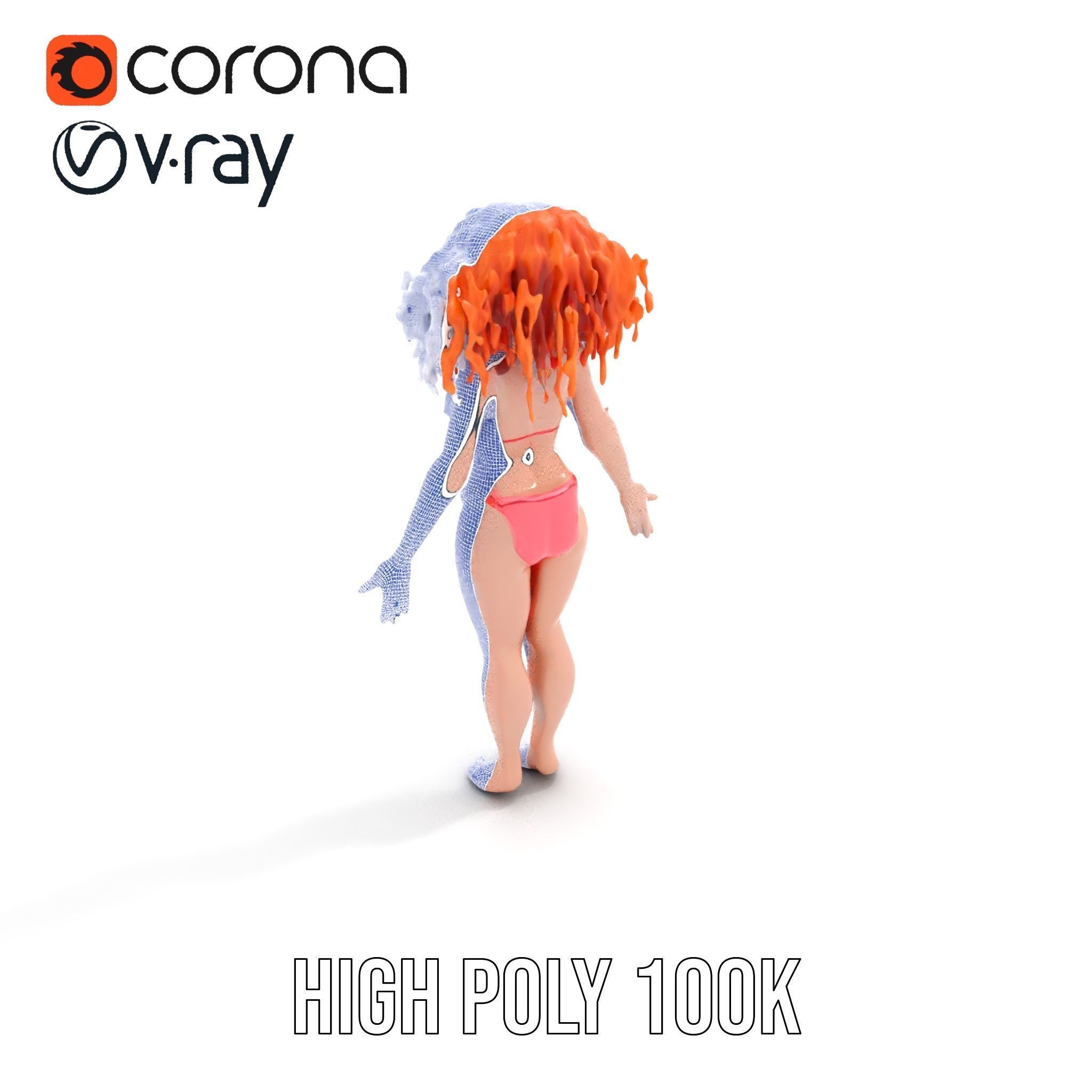Curly Redhead Bikini Model Rigged and Animated Low-poly 3D model_31