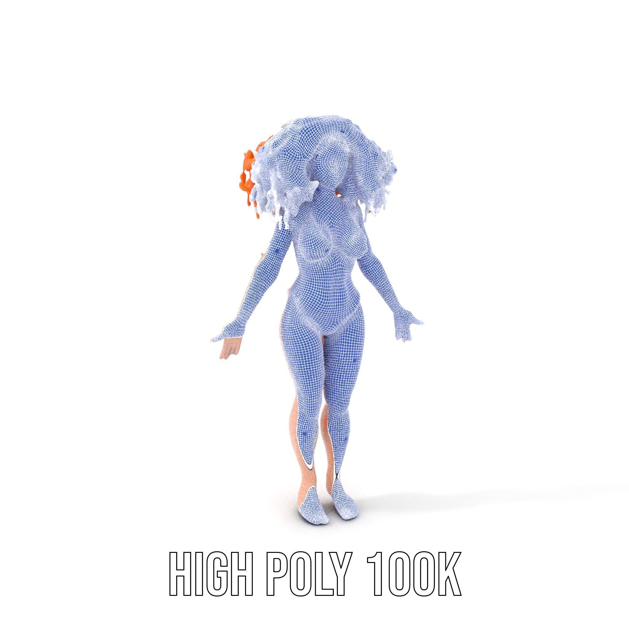 Curly Redhead Bikini Model Rigged and Animated Low-poly 3D model_4