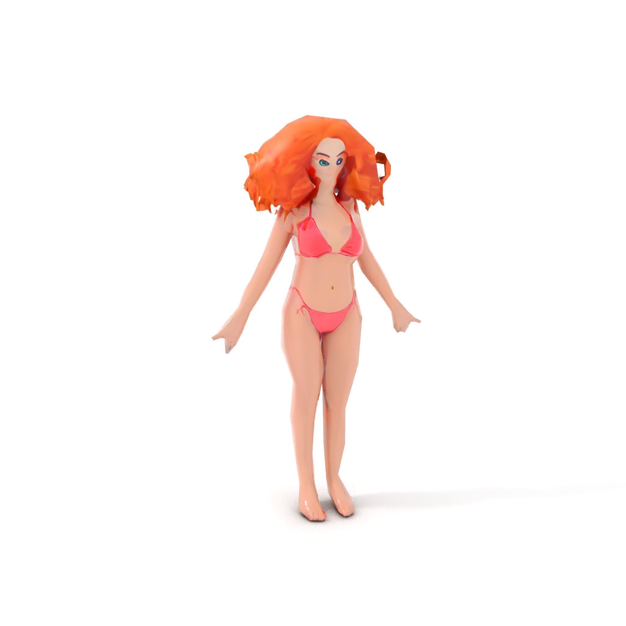 Curly Redhead Bikini Model Rigged and Animated Low-poly 3D model_19