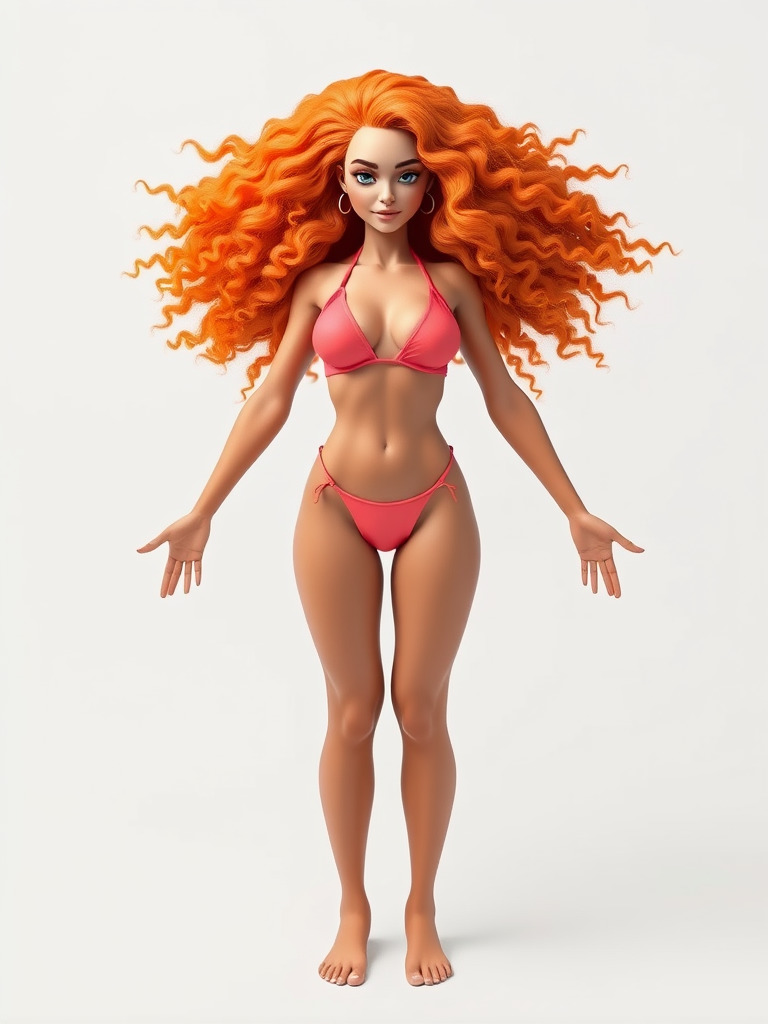 Curly Redhead Bikini Model Rigged and Animated Low-poly 3D model_2