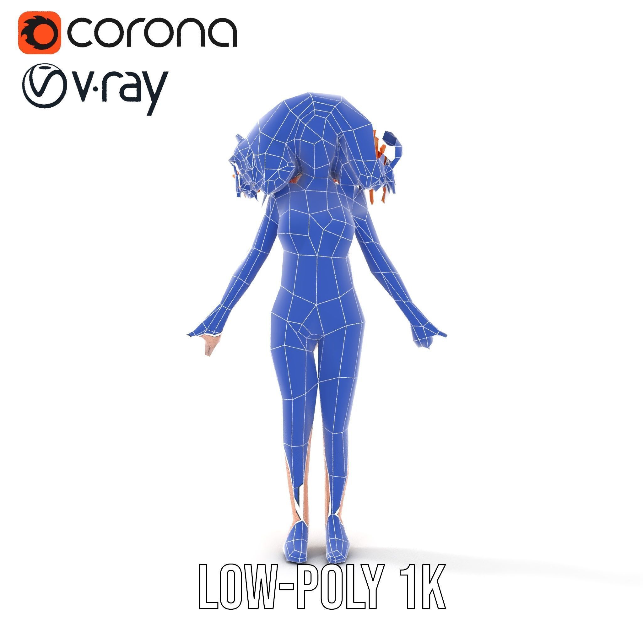 Curly Redhead Bikini Model Rigged and Animated Low-poly 3D model_27