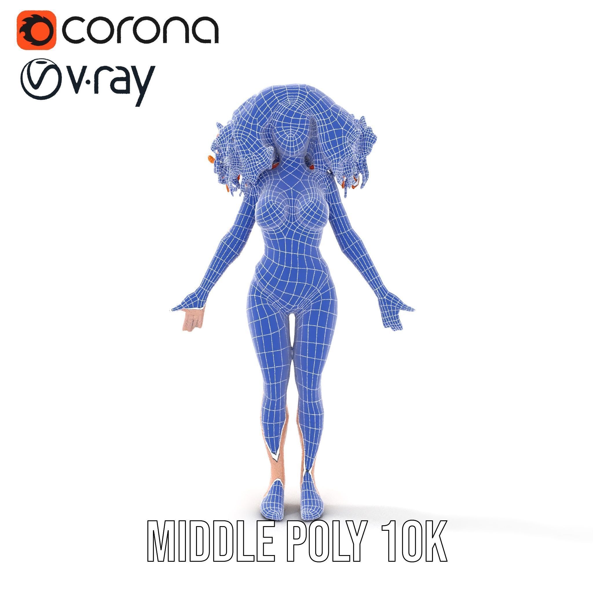 Curly Redhead Bikini Model Rigged and Animated Low-poly 3D model_24