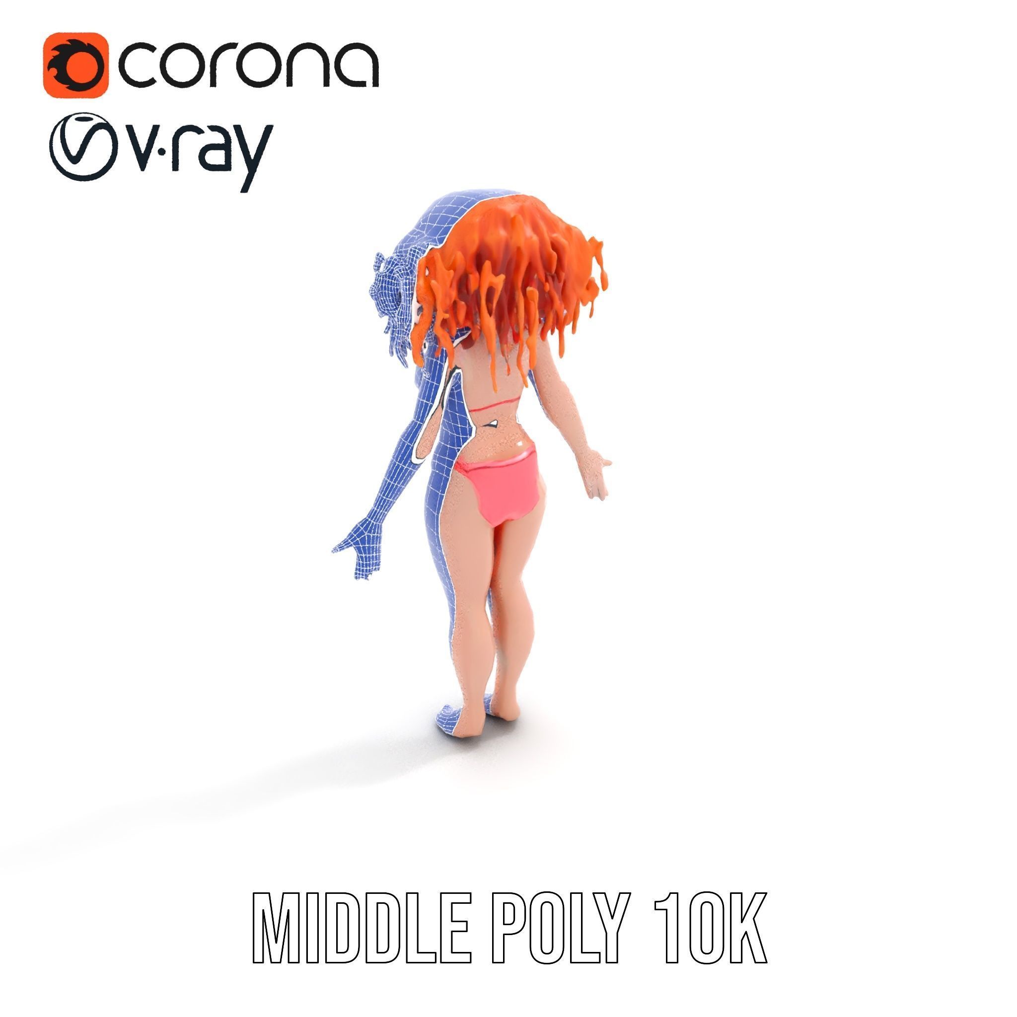 Curly Redhead Bikini Model Rigged and Animated Low-poly 3D model_21