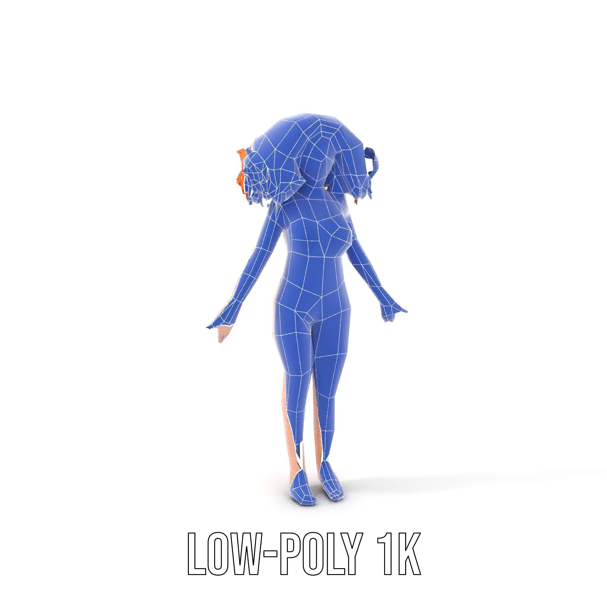 Curly Redhead Bikini Model Rigged and Animated Low-poly 3D model_14
