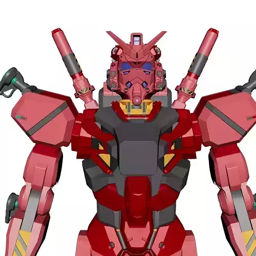 Red Gundam  GQuuuuuuX 3DModel NoRig NoTexture Low-poly 3D model