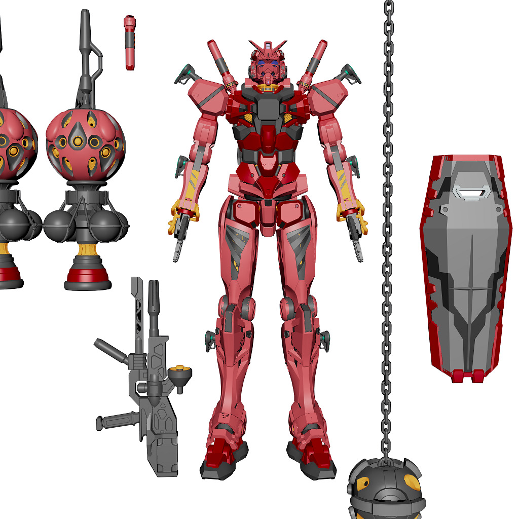 3D model Red Gundam GQuuuuuuX 3DModel NoRig NoTexture Low-poly 3D