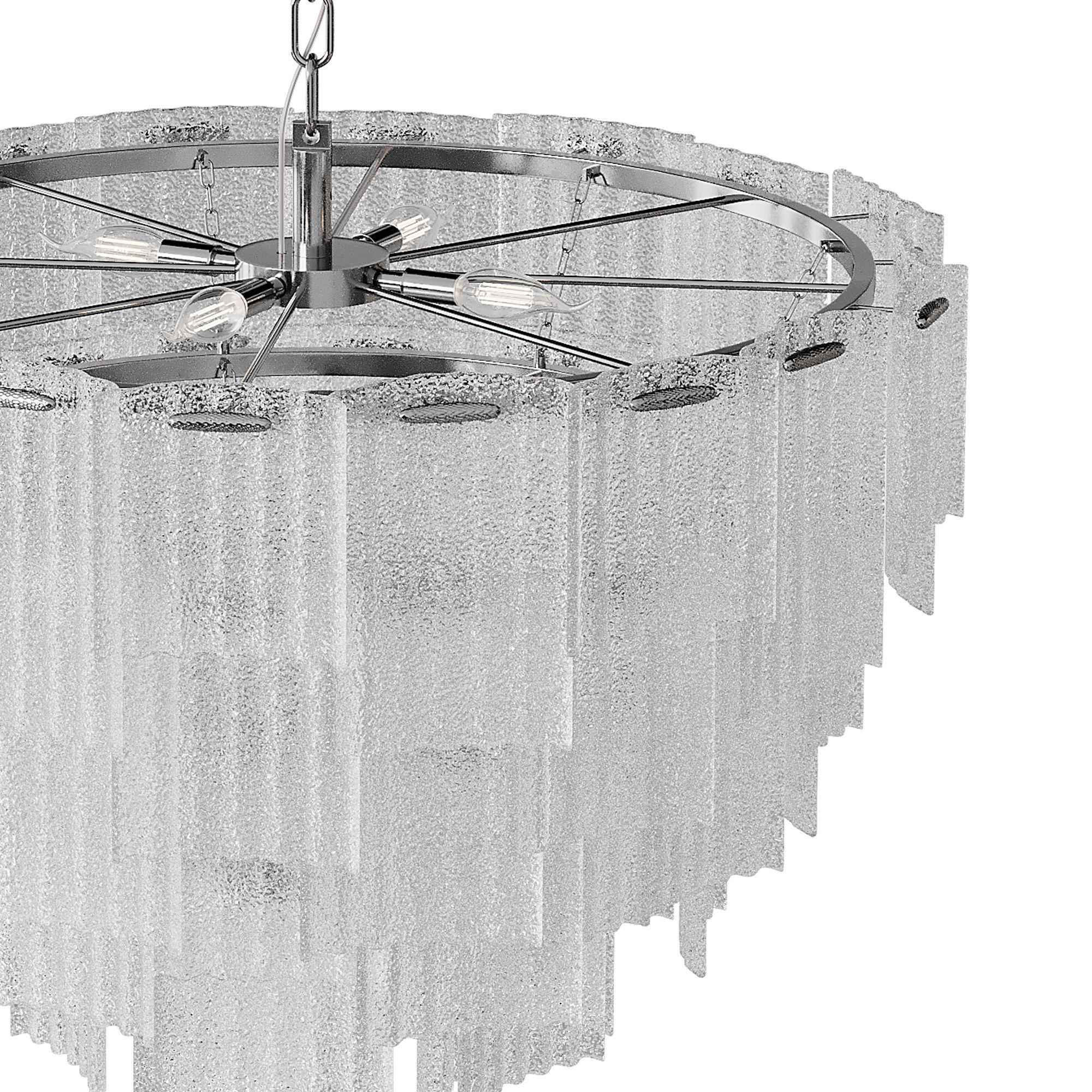 Round pendant chandelier made of ribbed glass light 3D model_7