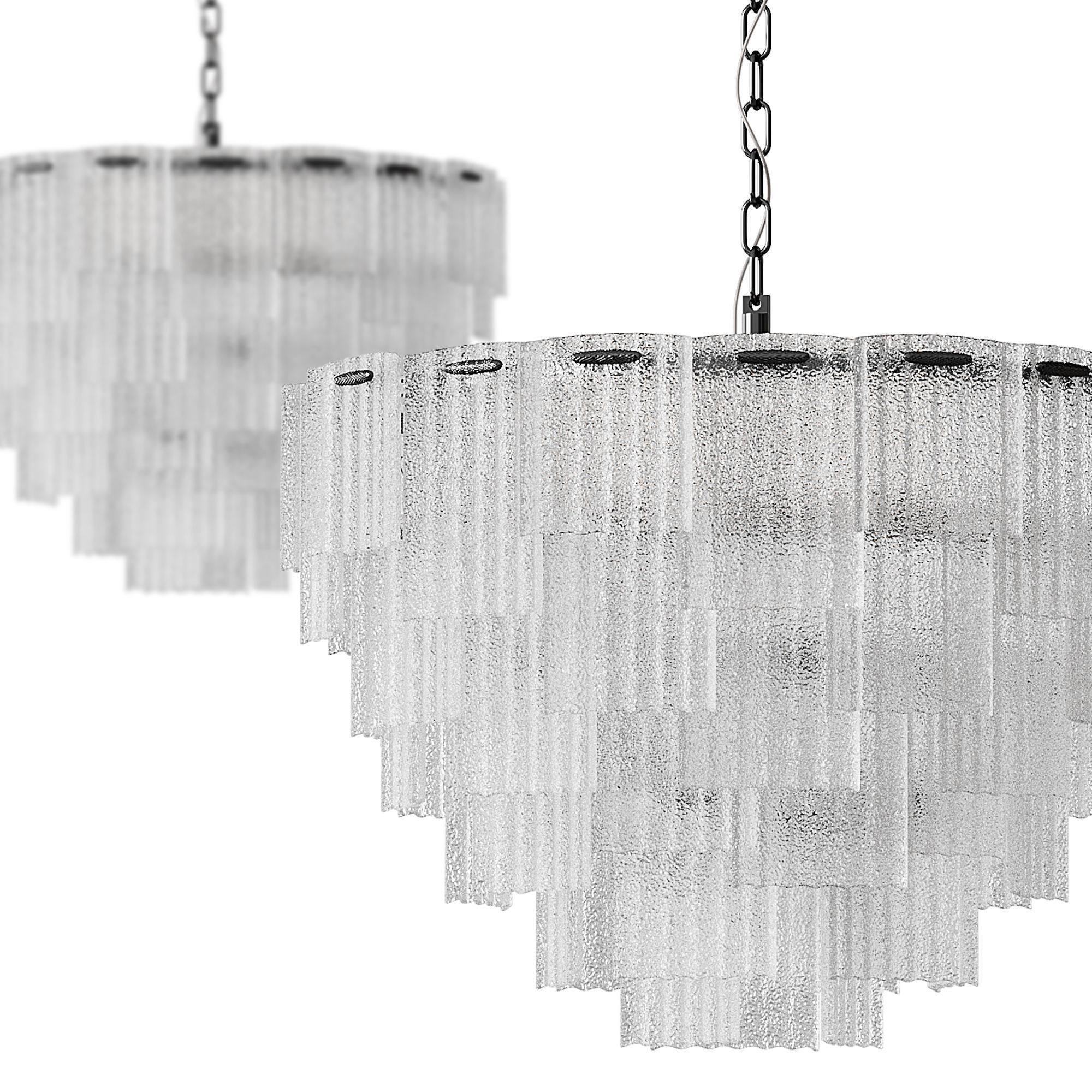 Round pendant chandelier made of ribbed glass light 3D model_3