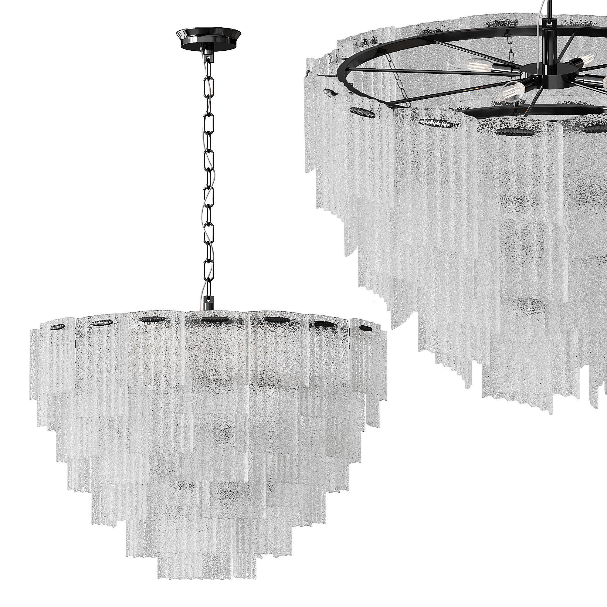 Round pendant chandelier made of ribbed glass light 3D model_6