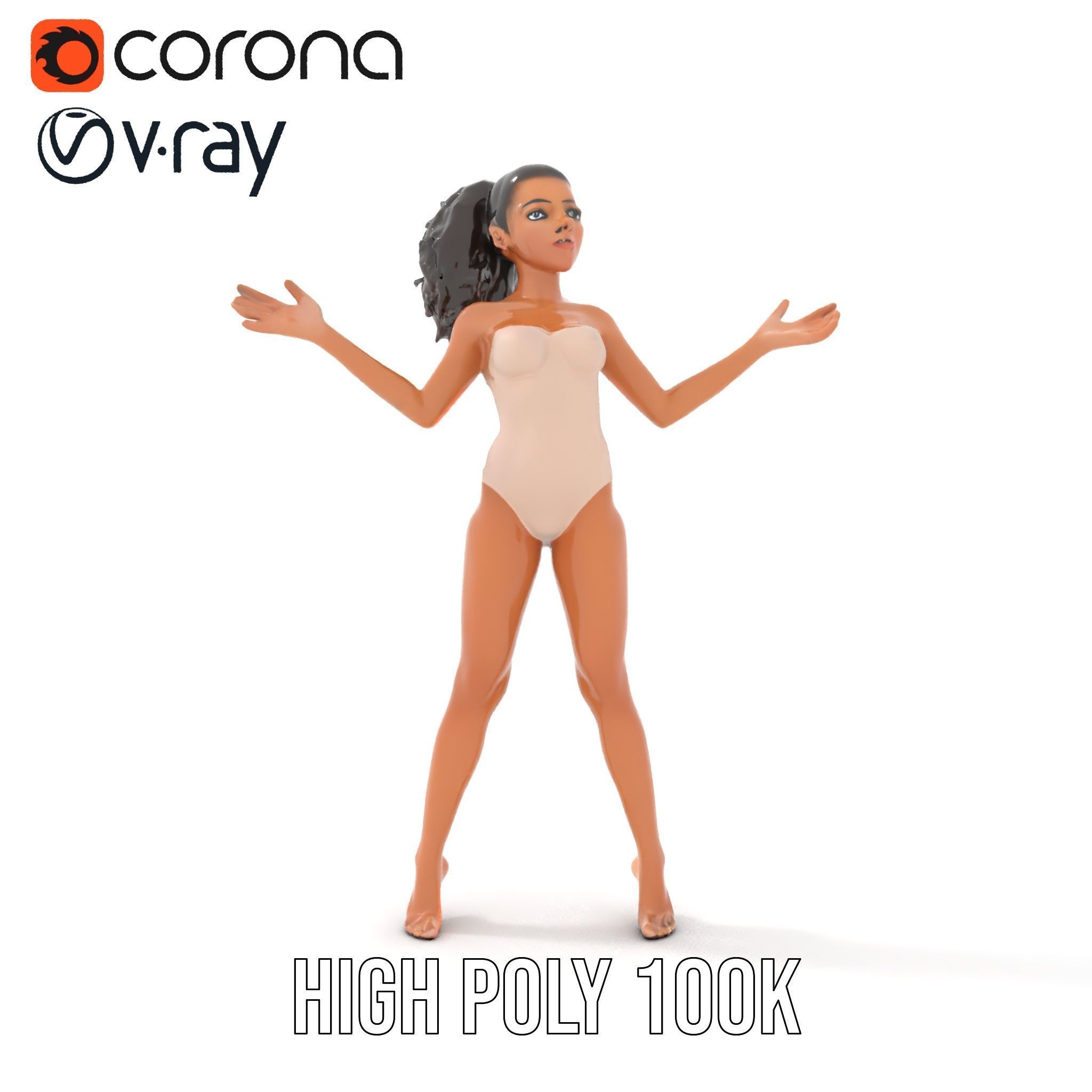 Stylized Female Character Rigged and Animated for Games Low-poly 3D model_23
