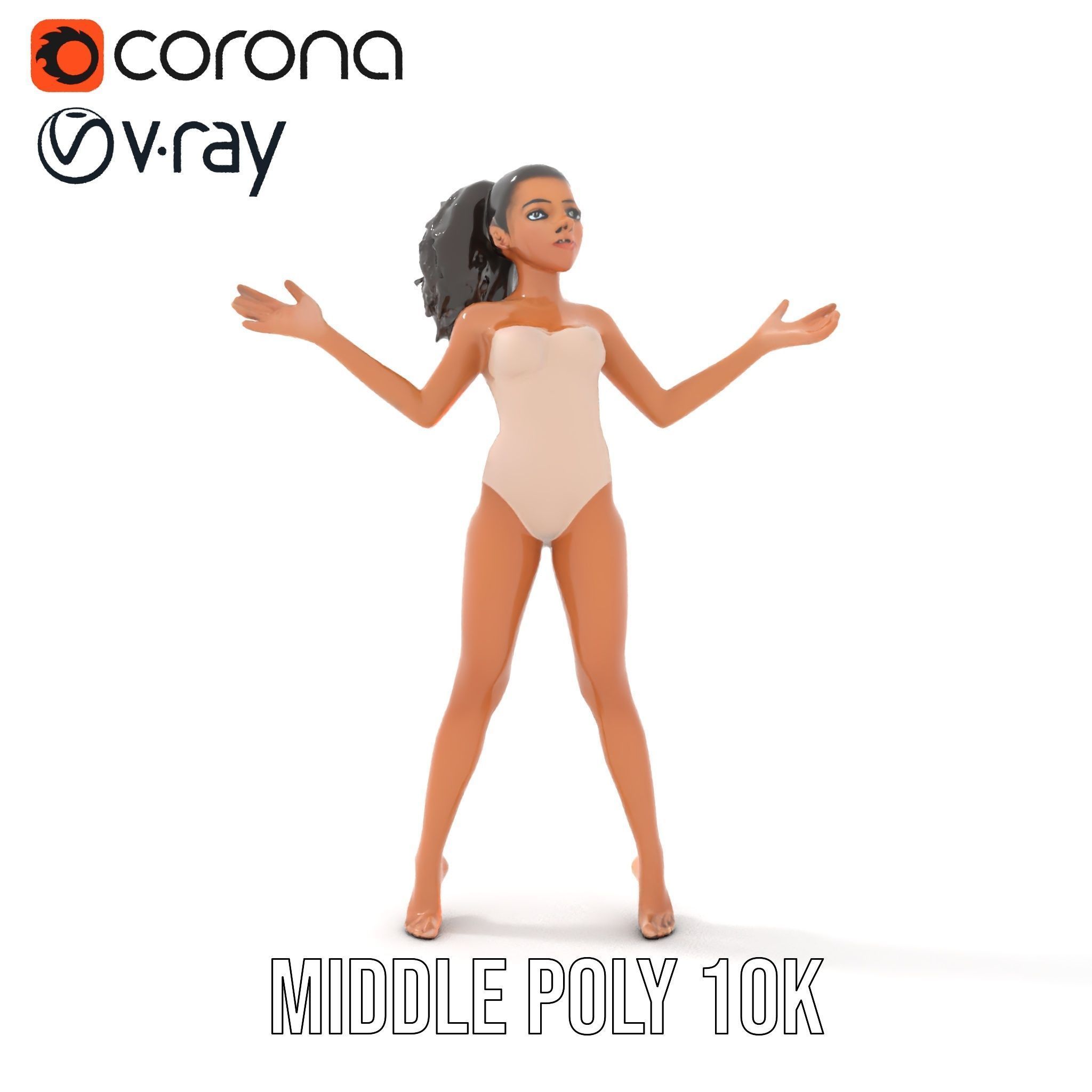 Stylized Female Character Rigged and Animated for Games Low-poly 3D model_15