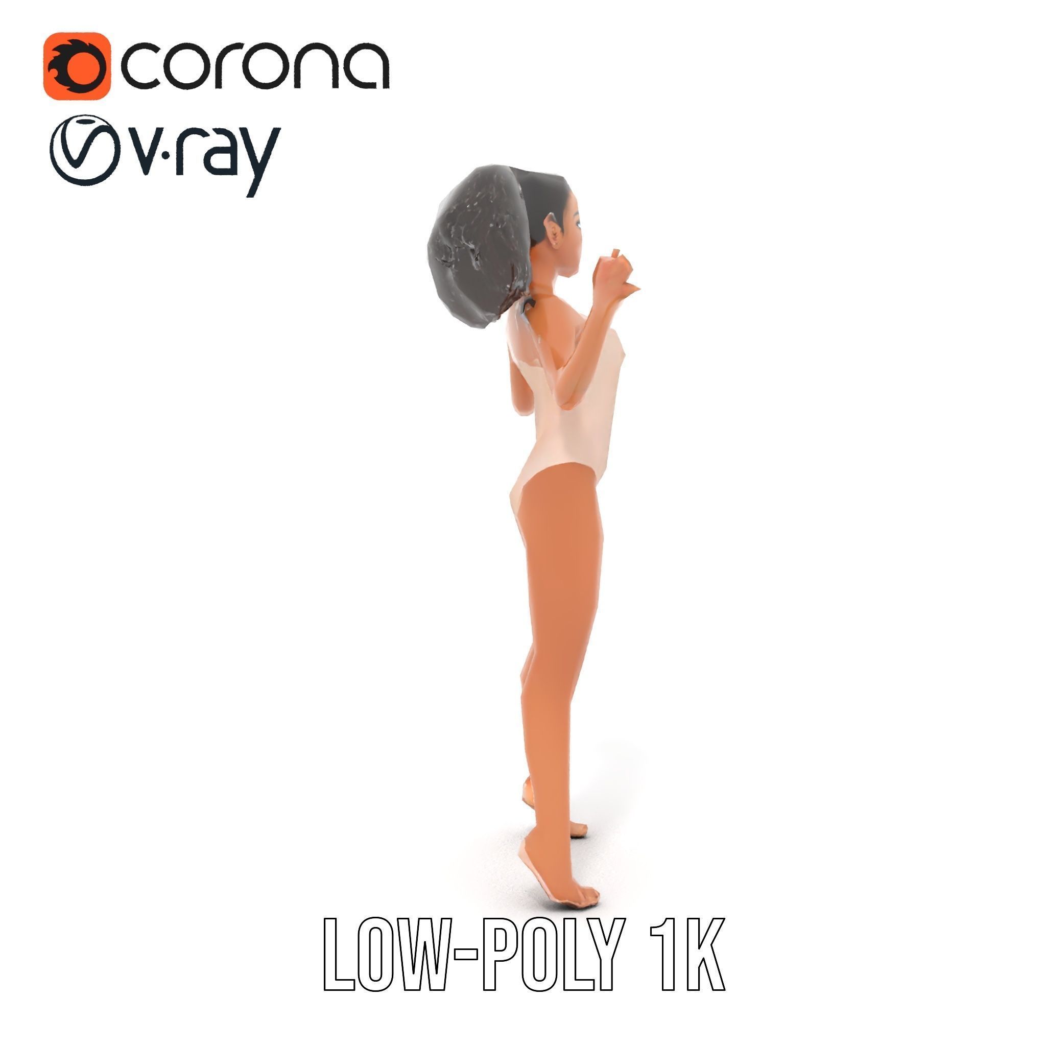 Stylized Female Character Rigged and Animated for Games Low-poly 3D model_22