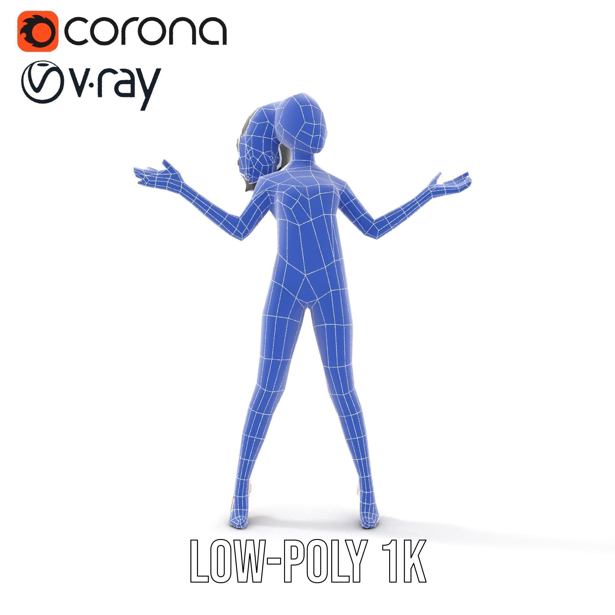 Stylized Female Character Rigged and Animated for Games Low-poly 3D model_28