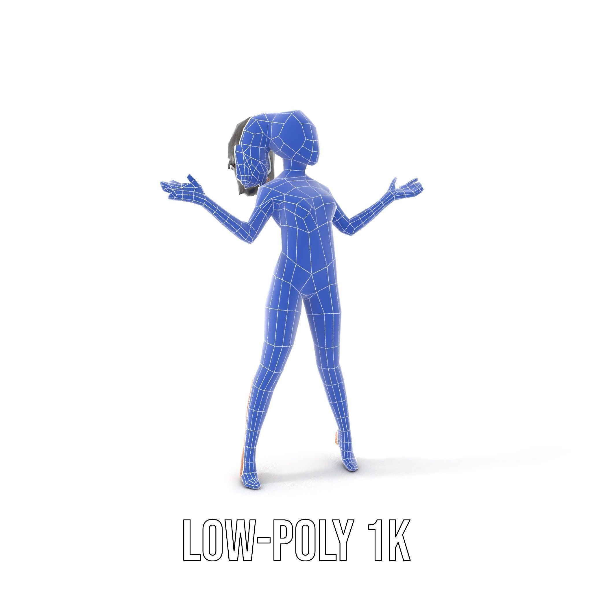 Stylized Female Character Rigged and Animated for Games Low-poly 3D model_16