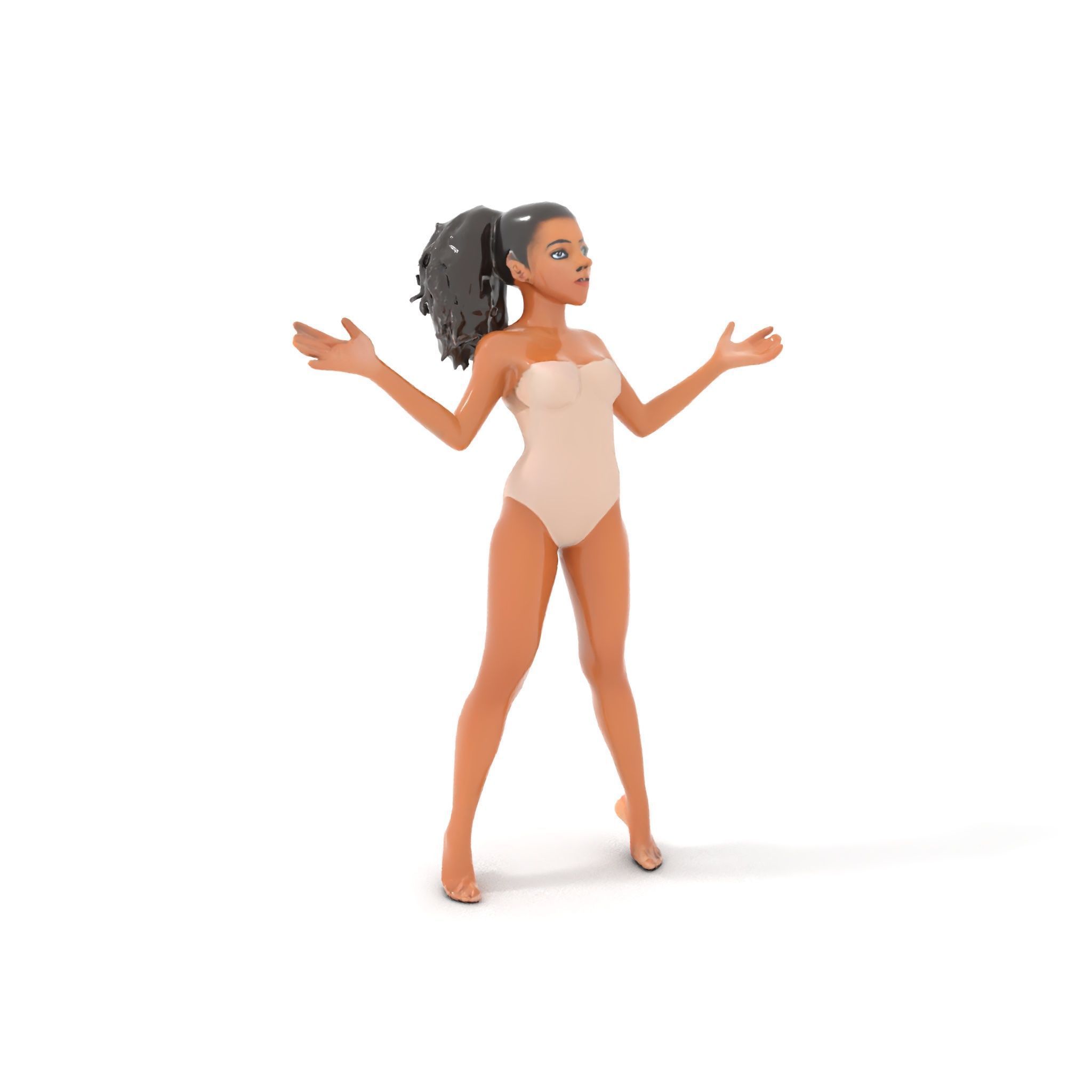 Stylized Female Character Rigged and Animated for Games Low-poly 3D model_10