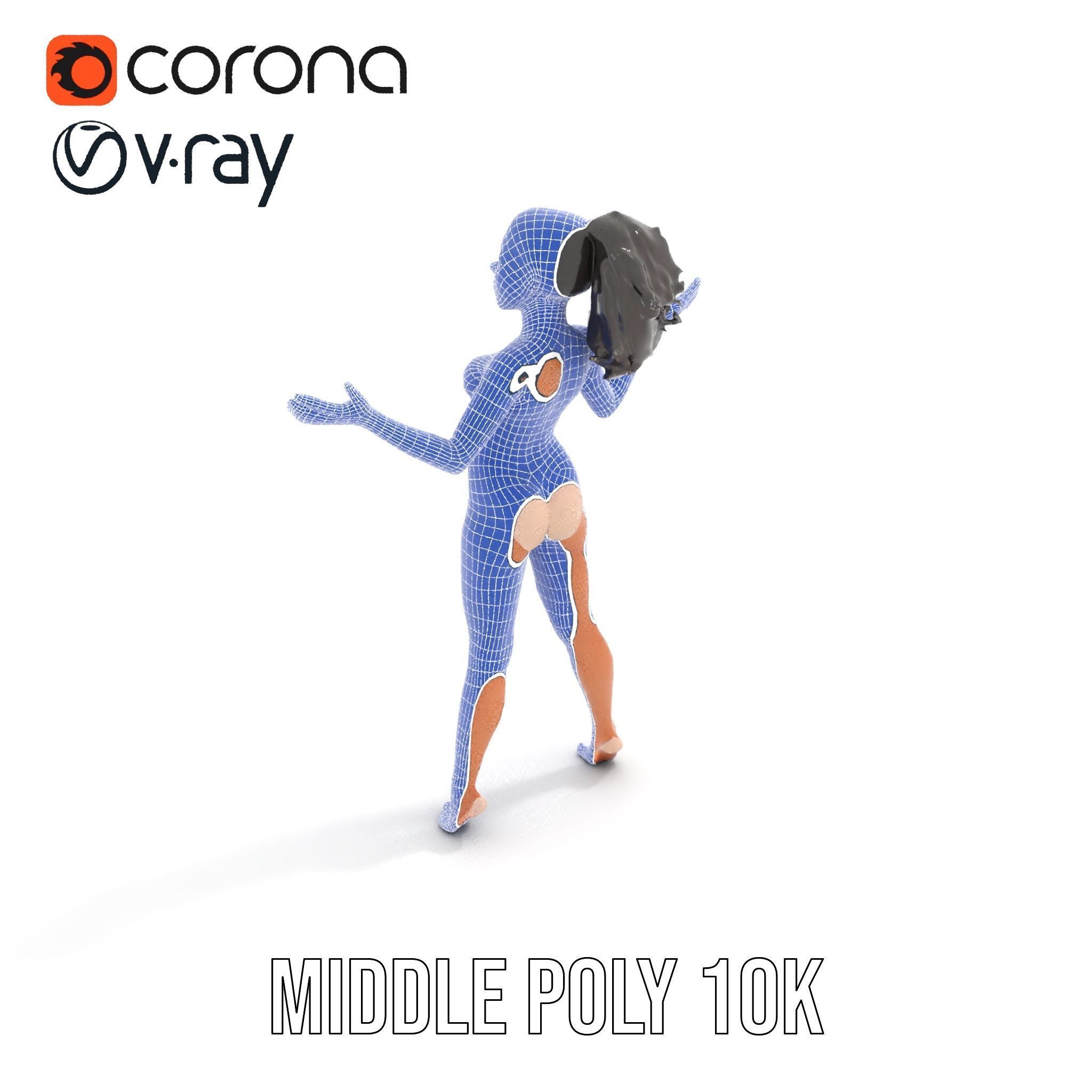 Stylized Female Character Rigged and Animated for Games Low-poly 3D model_27