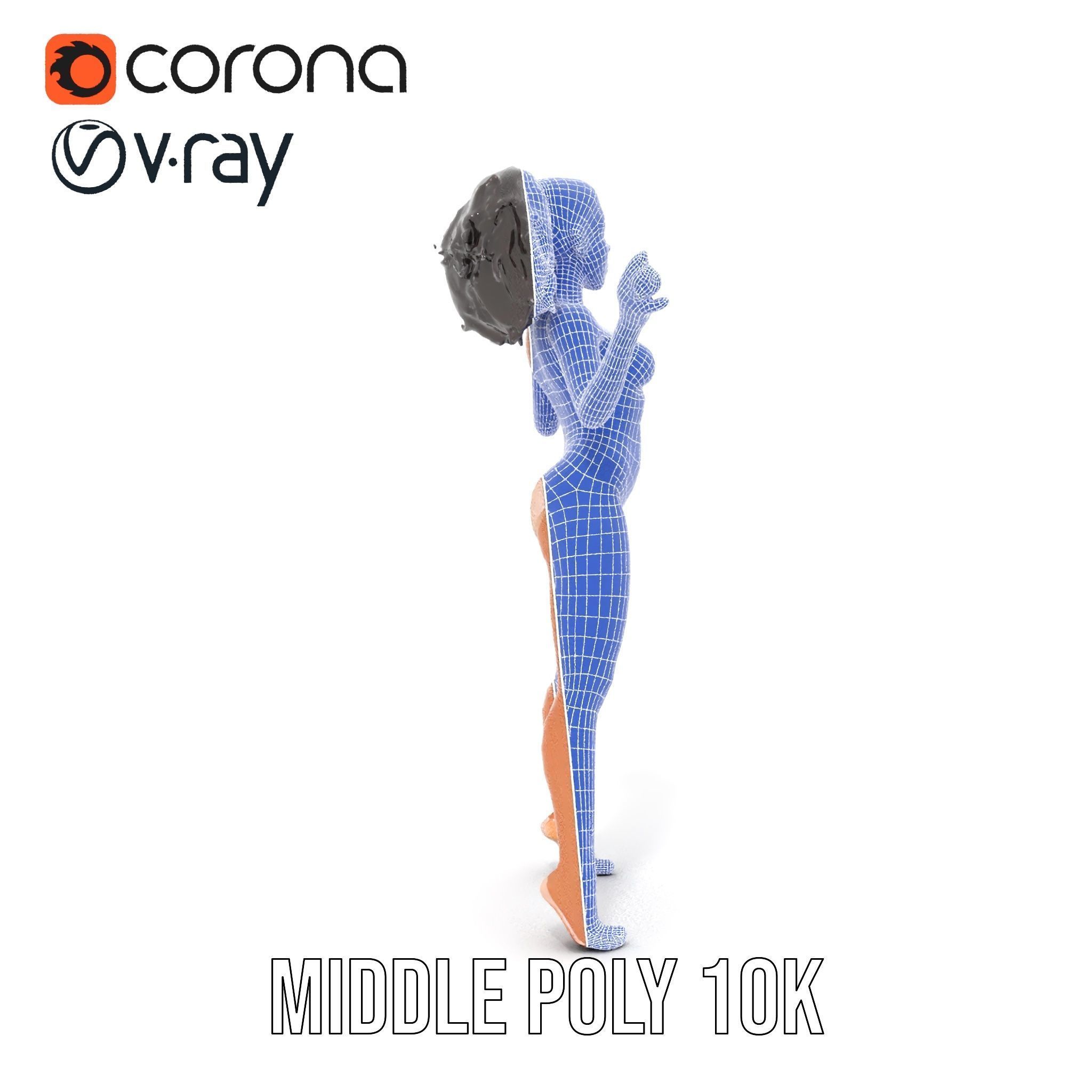 Stylized Female Character Rigged and Animated for Games Low-poly 3D model_33