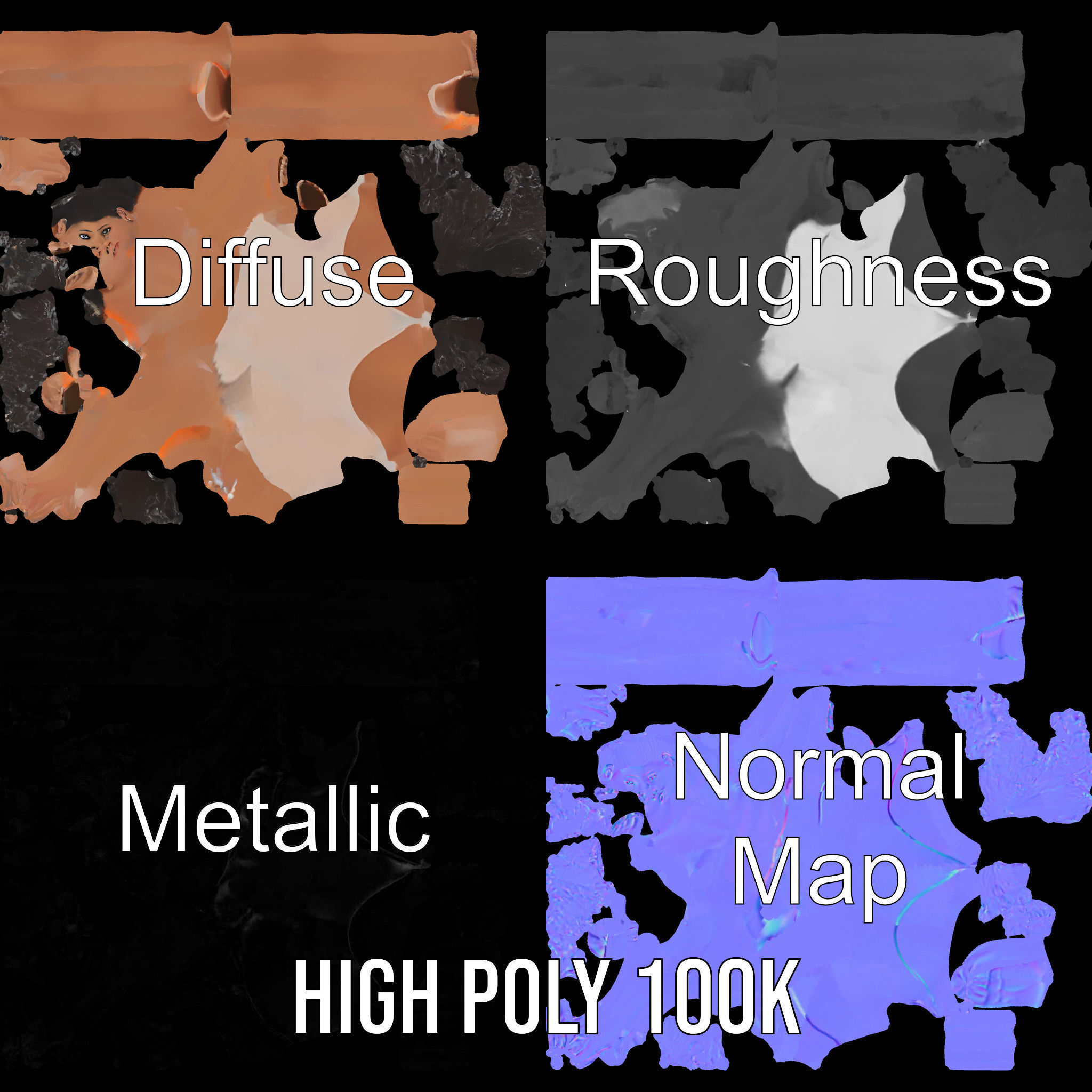 Stylized Female Character Rigged and Animated for Games Low-poly 3D model_3