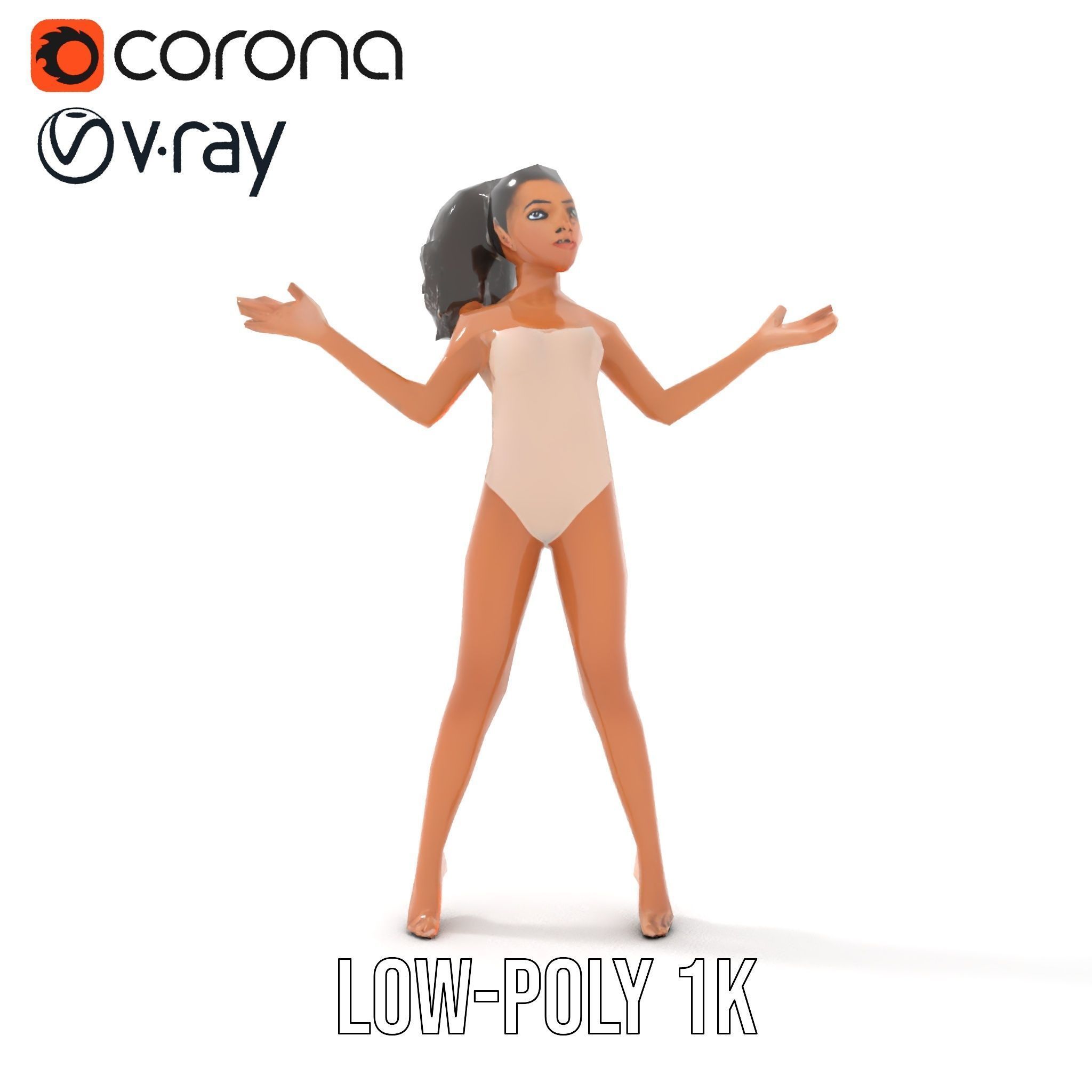 Stylized Female Character Rigged and Animated for Games Low-poly 3D model_19