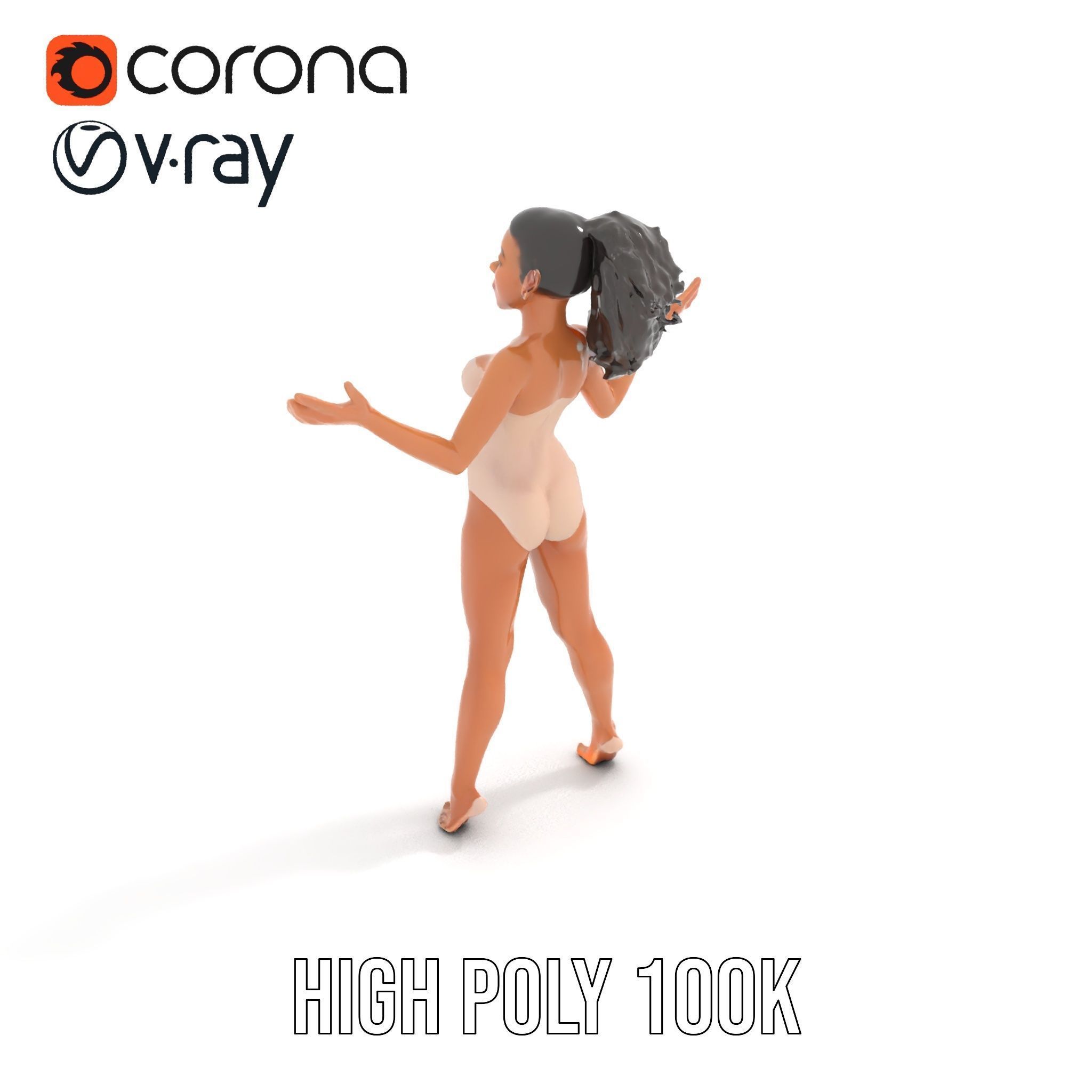 Stylized Female Character Rigged and Animated for Games Low-poly 3D model_20