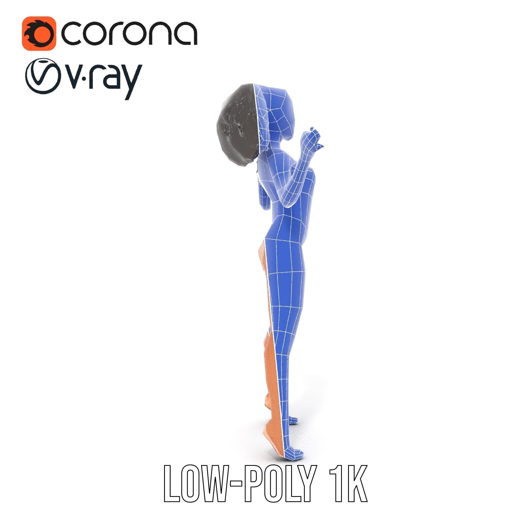 Stylized Female Character Rigged and Animated for Games Low-poly 3D model_31