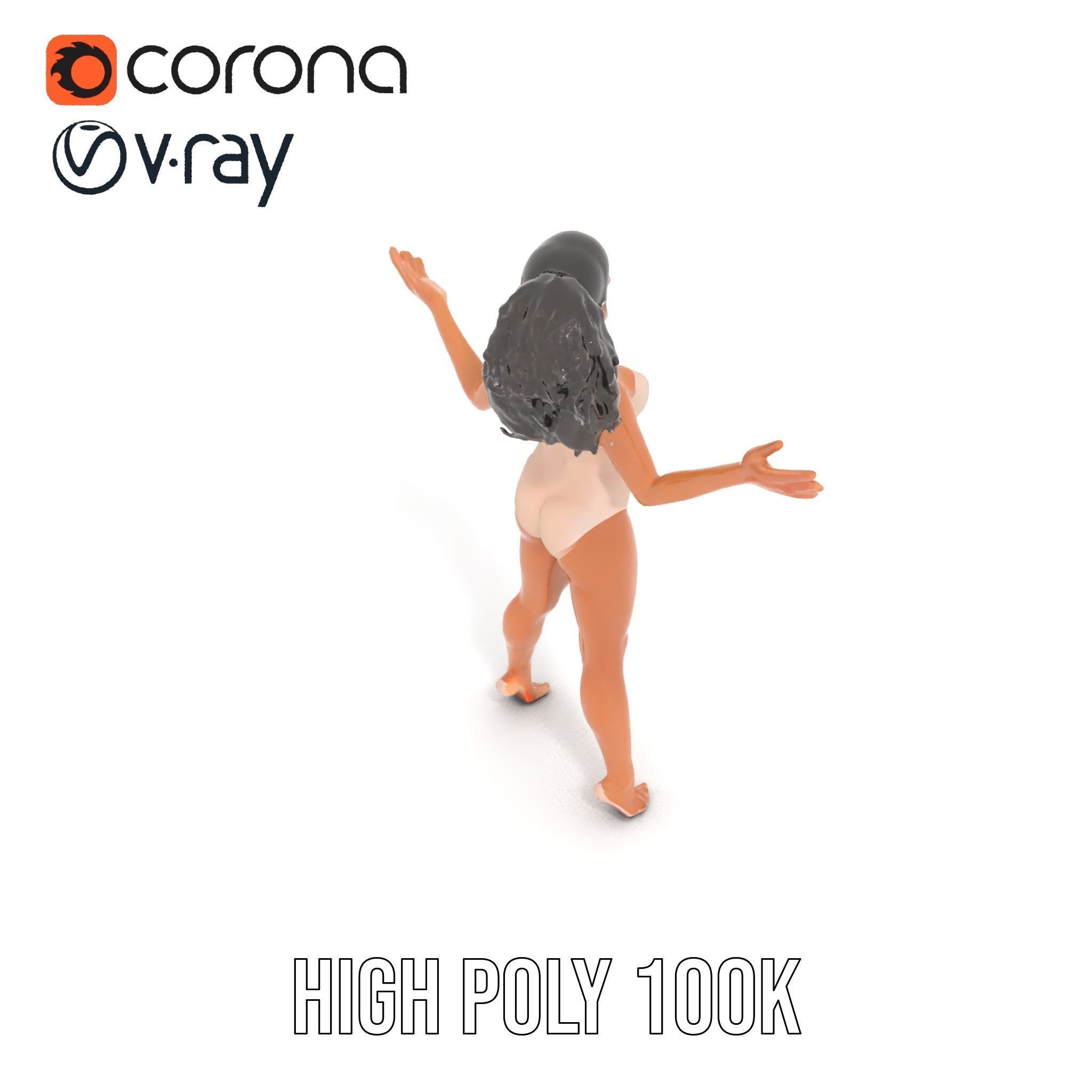 Stylized Female Character Rigged and Animated for Games Low-poly 3D model_17