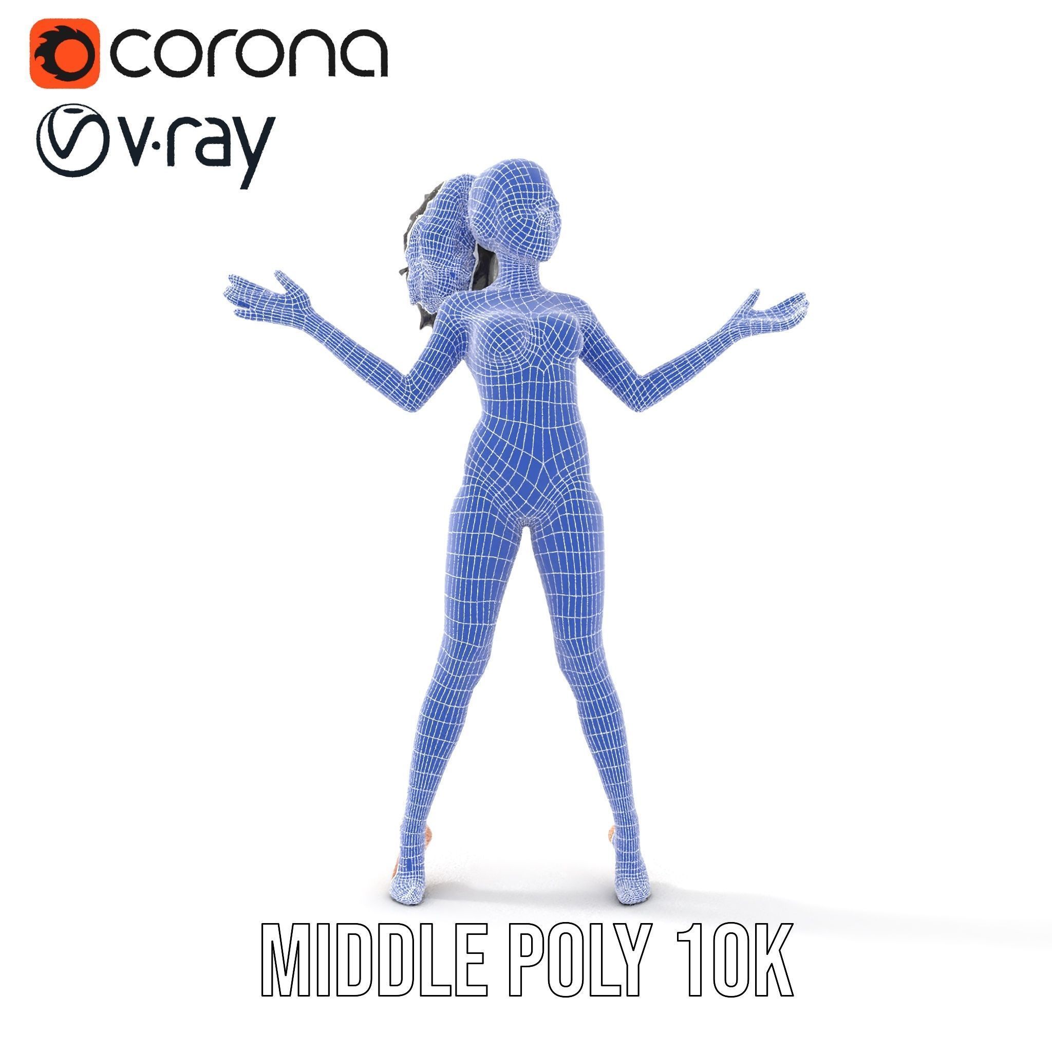 Stylized Female Character Rigged and Animated for Games Low-poly 3D model_30