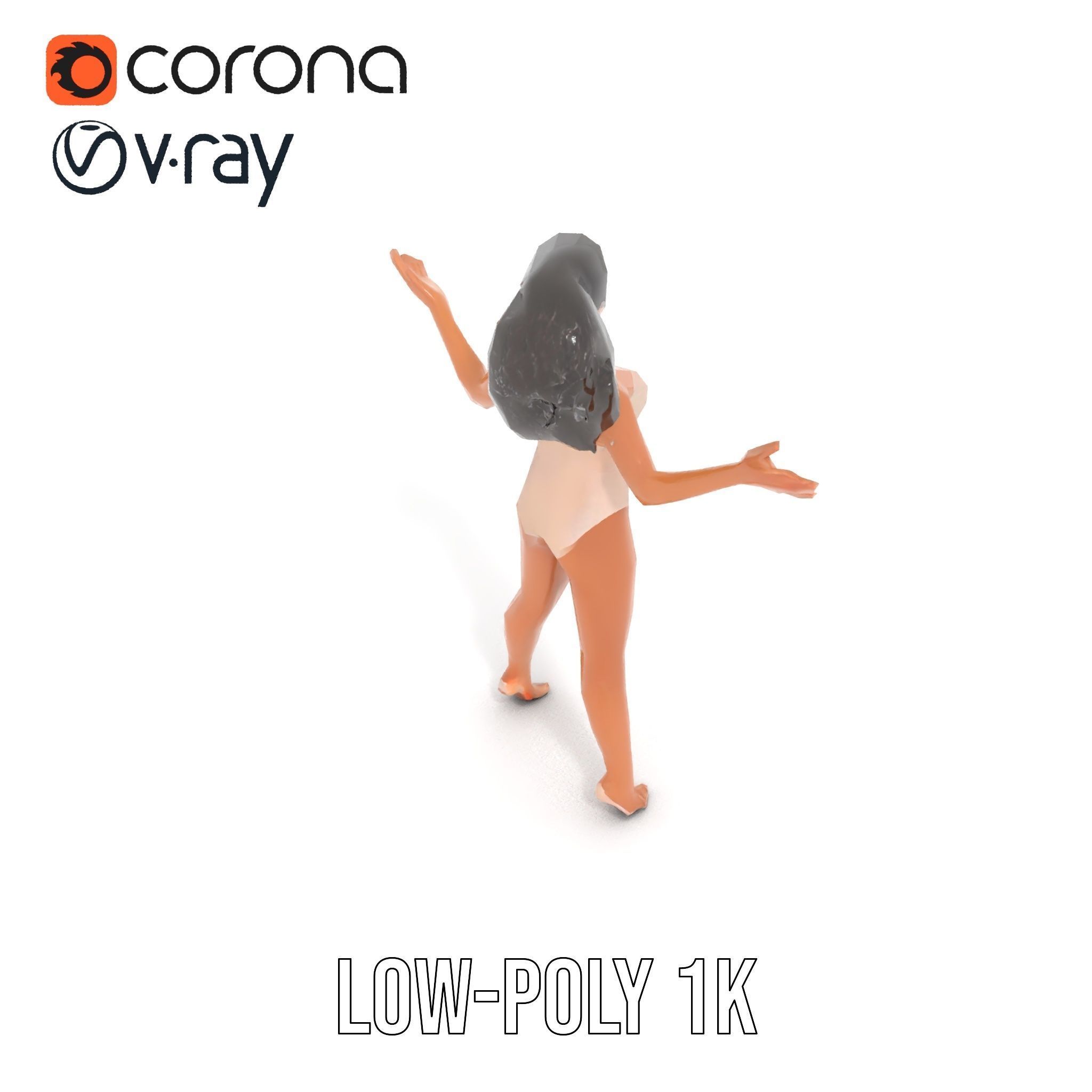 Stylized Female Character Rigged and Animated for Games Low-poly 3D model_7