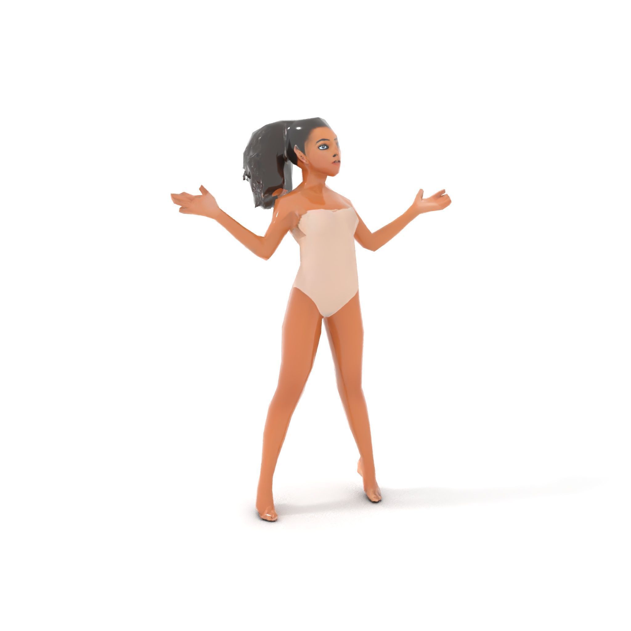 Stylized Female Character Rigged and Animated for Games Low-poly 3D model_25