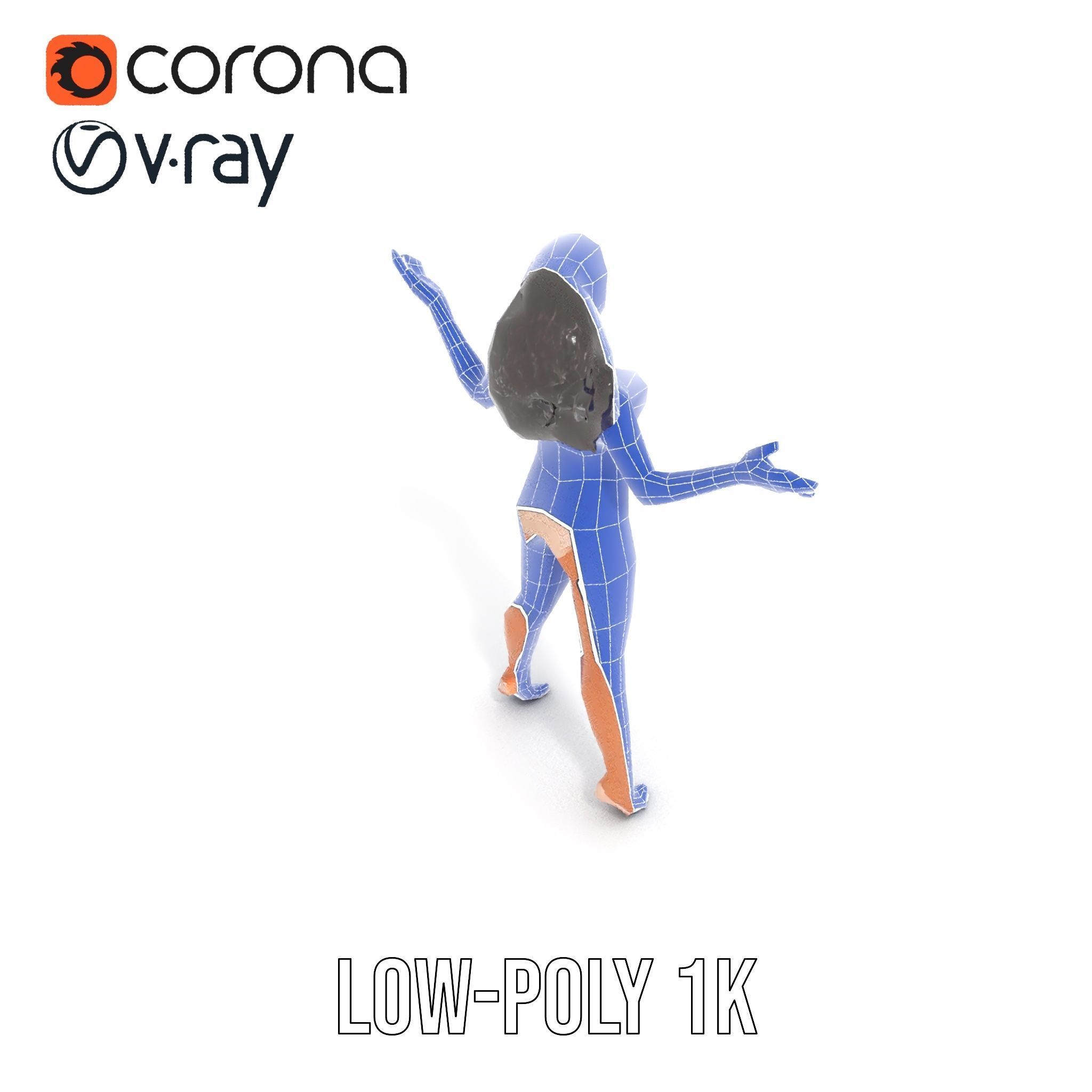 Stylized Female Character Rigged and Animated for Games Low-poly 3D model_11