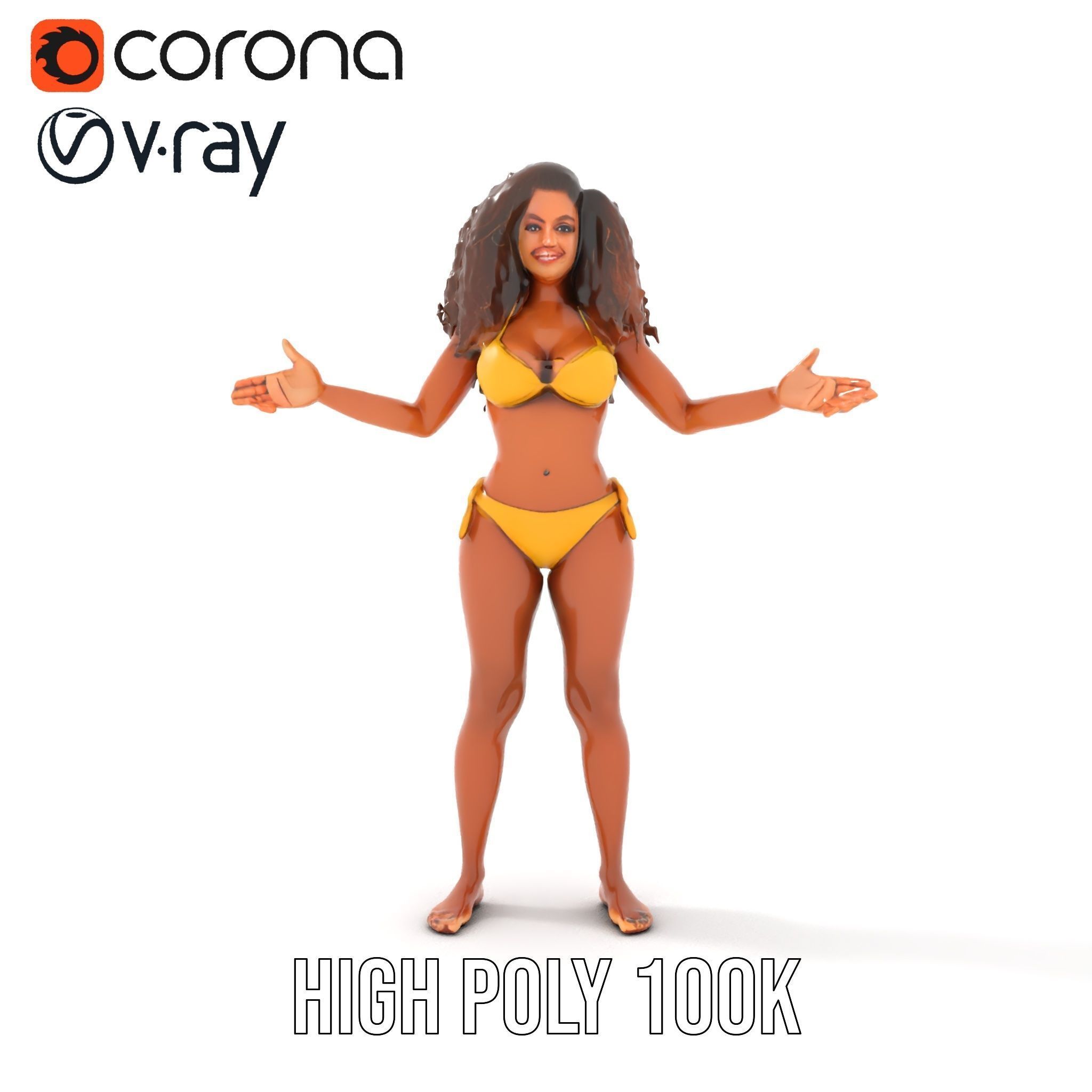 Sunshine Bikini Female Character Rigged and Animated Low-poly 3D model_20