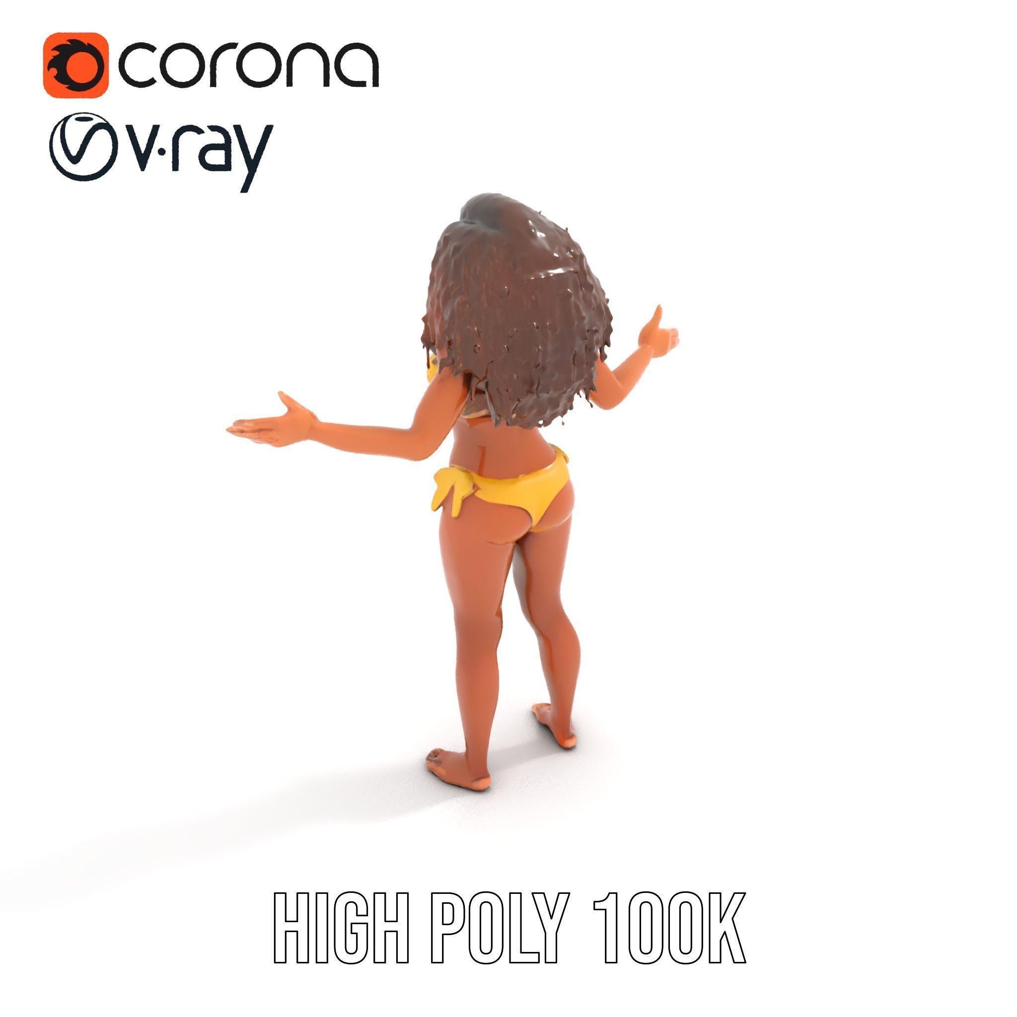 Sunshine Bikini Female Character Rigged and Animated Low-poly 3D model_17