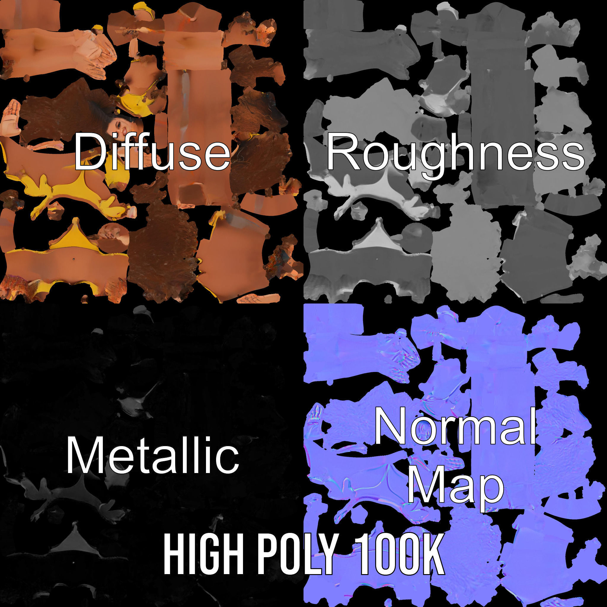 Sunshine Bikini Female Character Rigged and Animated Low-poly 3D model_3