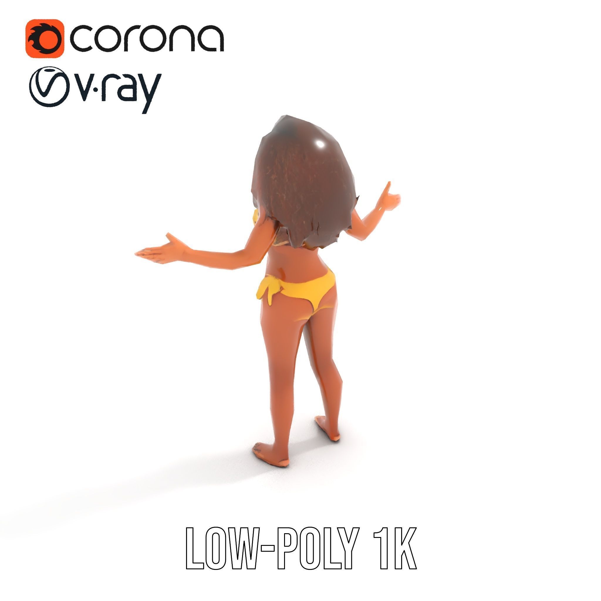 Sunshine Bikini Female Character Rigged and Animated Low-poly 3D model_19
